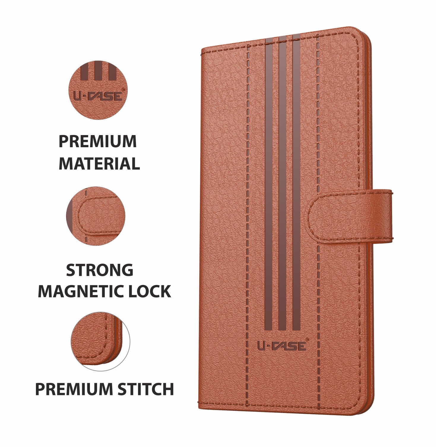 Vivo y300 Plus Cover and Case With U-CASE Magnetic Foldable Stand with Vegan Design and Magnetic Pocket Closure