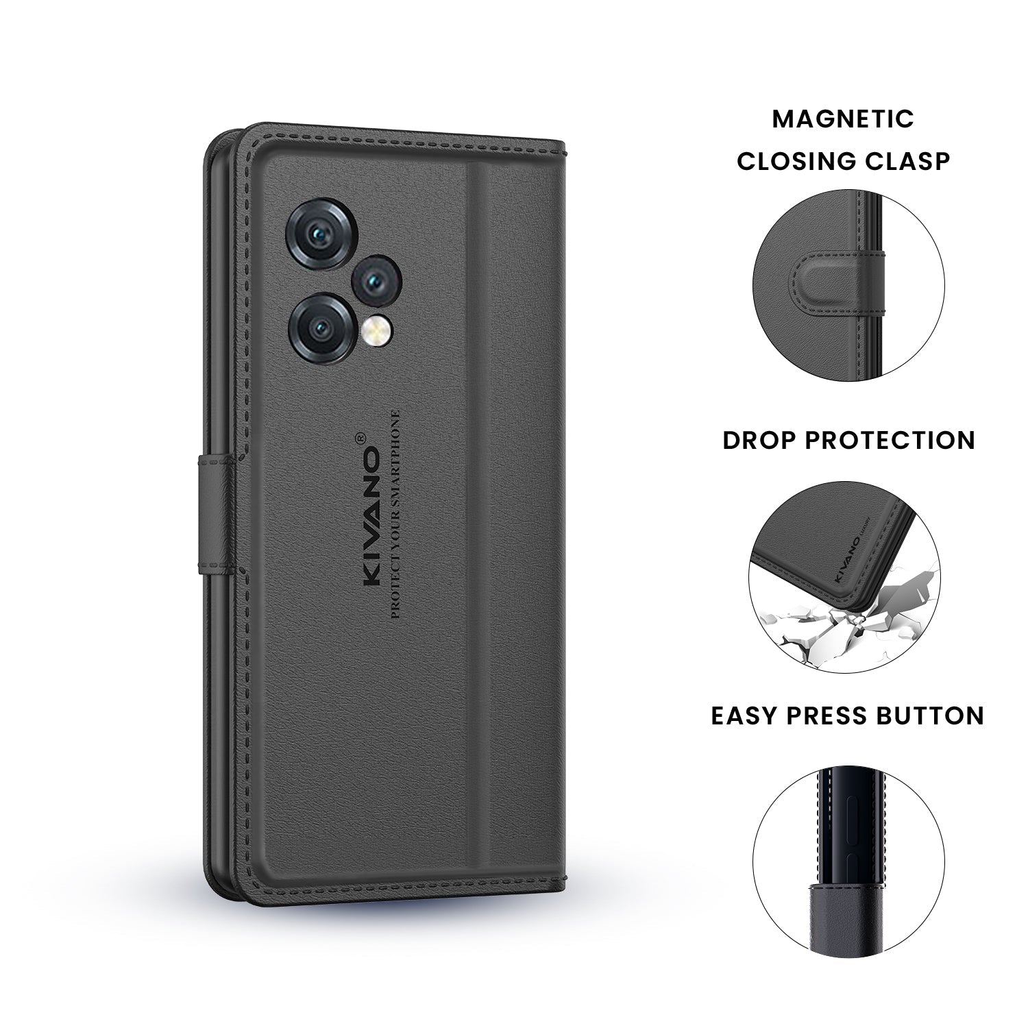 KIVANO LUXE?? Compatible with Realme 14 Pro 5G Artisanal Leather Wallet Case with Card Holder for Men Women, Magnetic Flip Folio Cover with Stand RFID Blocking Cell Case