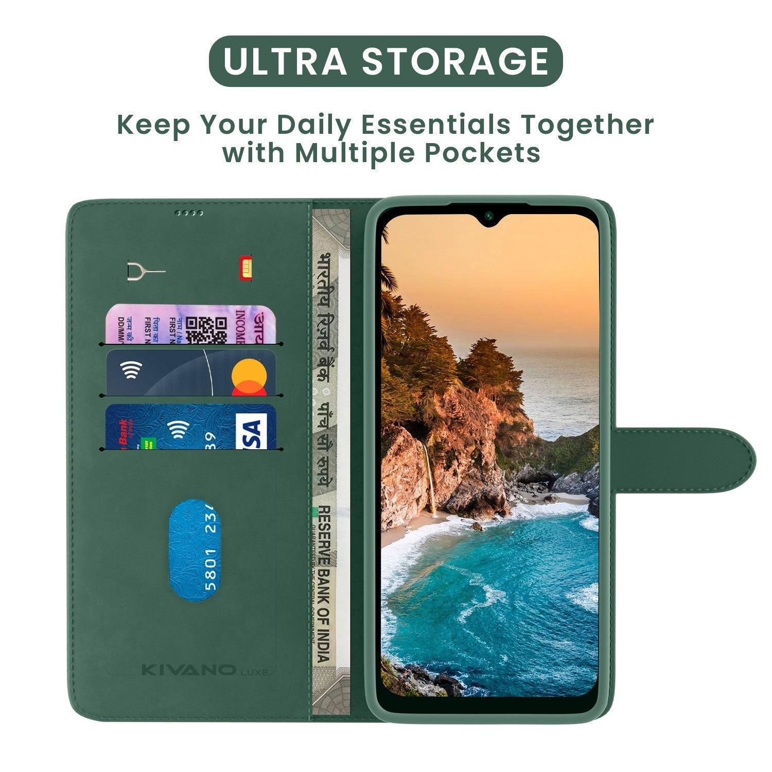 Leather Wallet Case for Vivo Y75 5G Stylish Flip Cover with Card Holder, Stand -KIVANO LUXE - Aibex