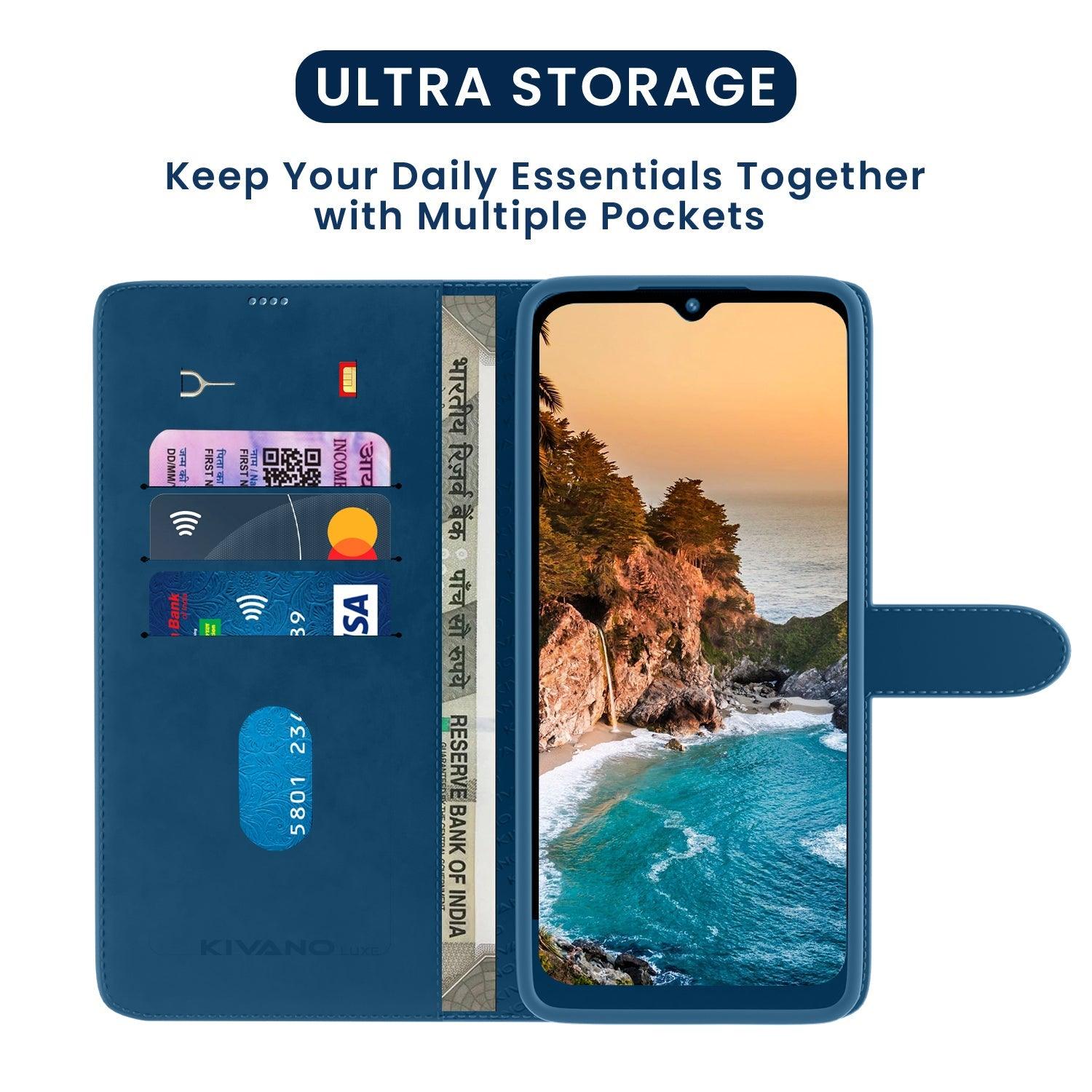 Leather Wallet Case for Vivo Y75 5G Stylish Flip Cover with Card Holder, Stand -KIVANO LUXE - Aibex