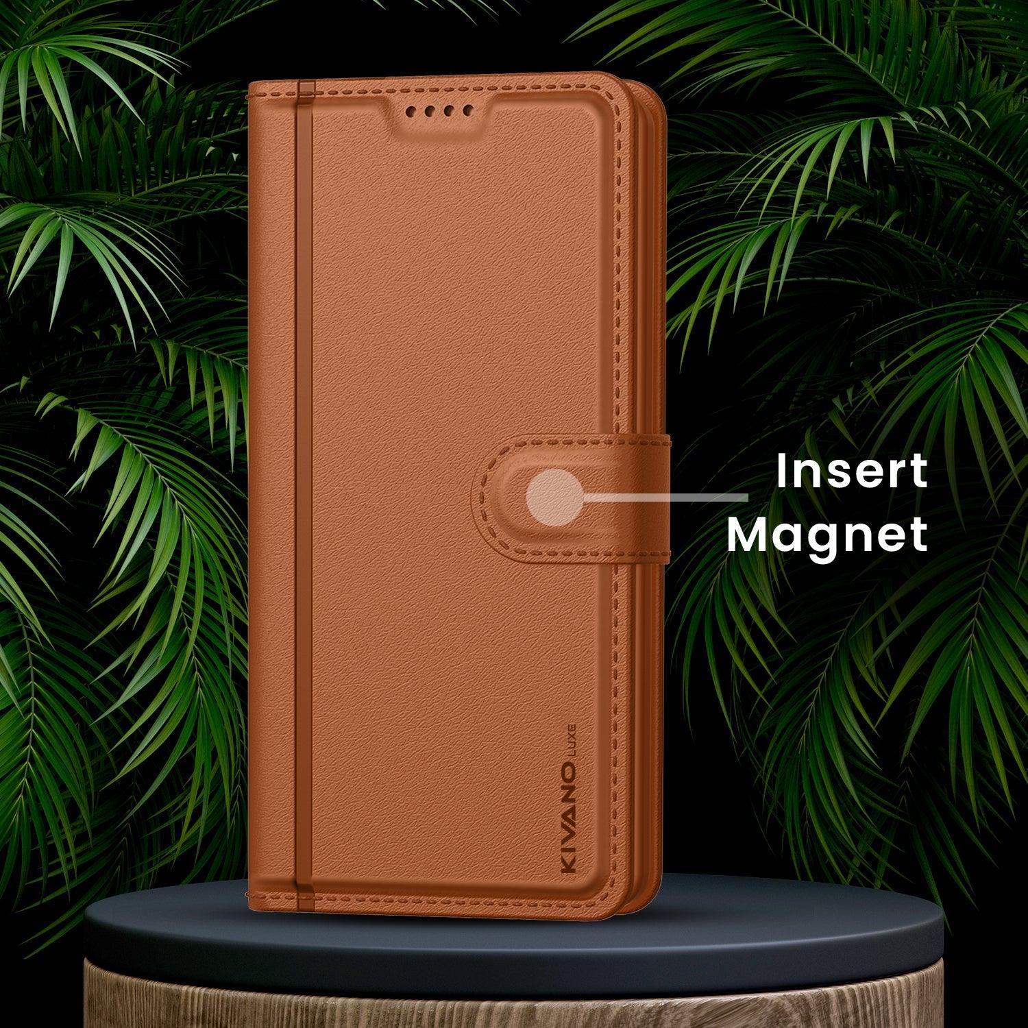 Leather Wallet Case for Vivo Y18 4G Stylish Flip Cover with Card Holder, Stand -KIVANO LUXE - Aibex