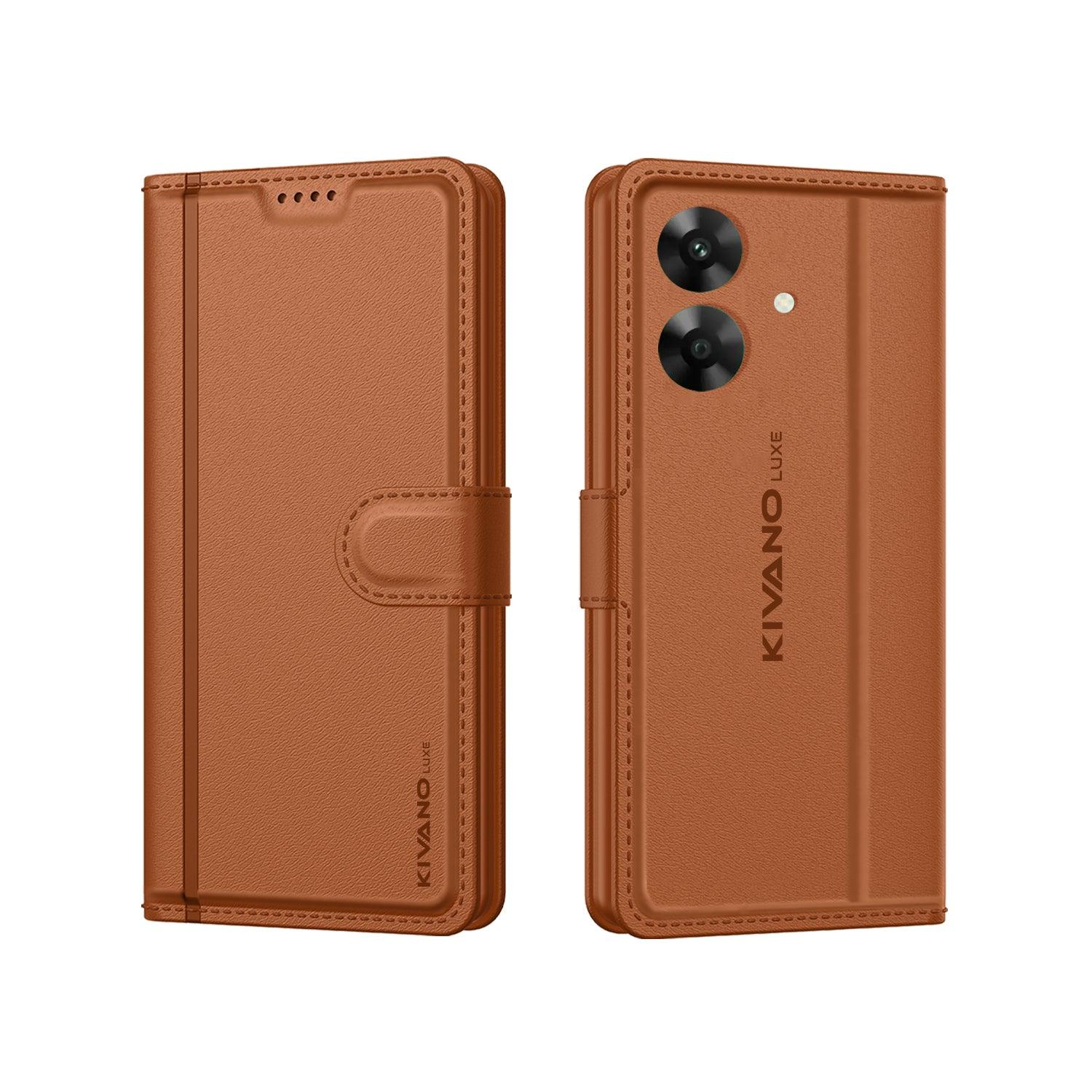 Leather Wallet Case for Realme C61 Stylish Flip Folio Cover with Card Holder, Stand -KIVANO LUXE - Aibex