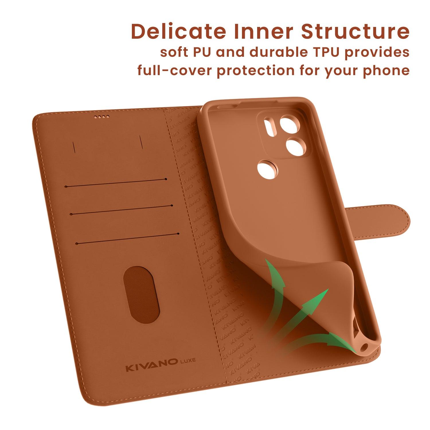 Leather Wallet Case for Realme Narzo N63 5g ?Stylish Flip Folio Cover with Card Holder, Stand -KIVANO LUXE - Aibex