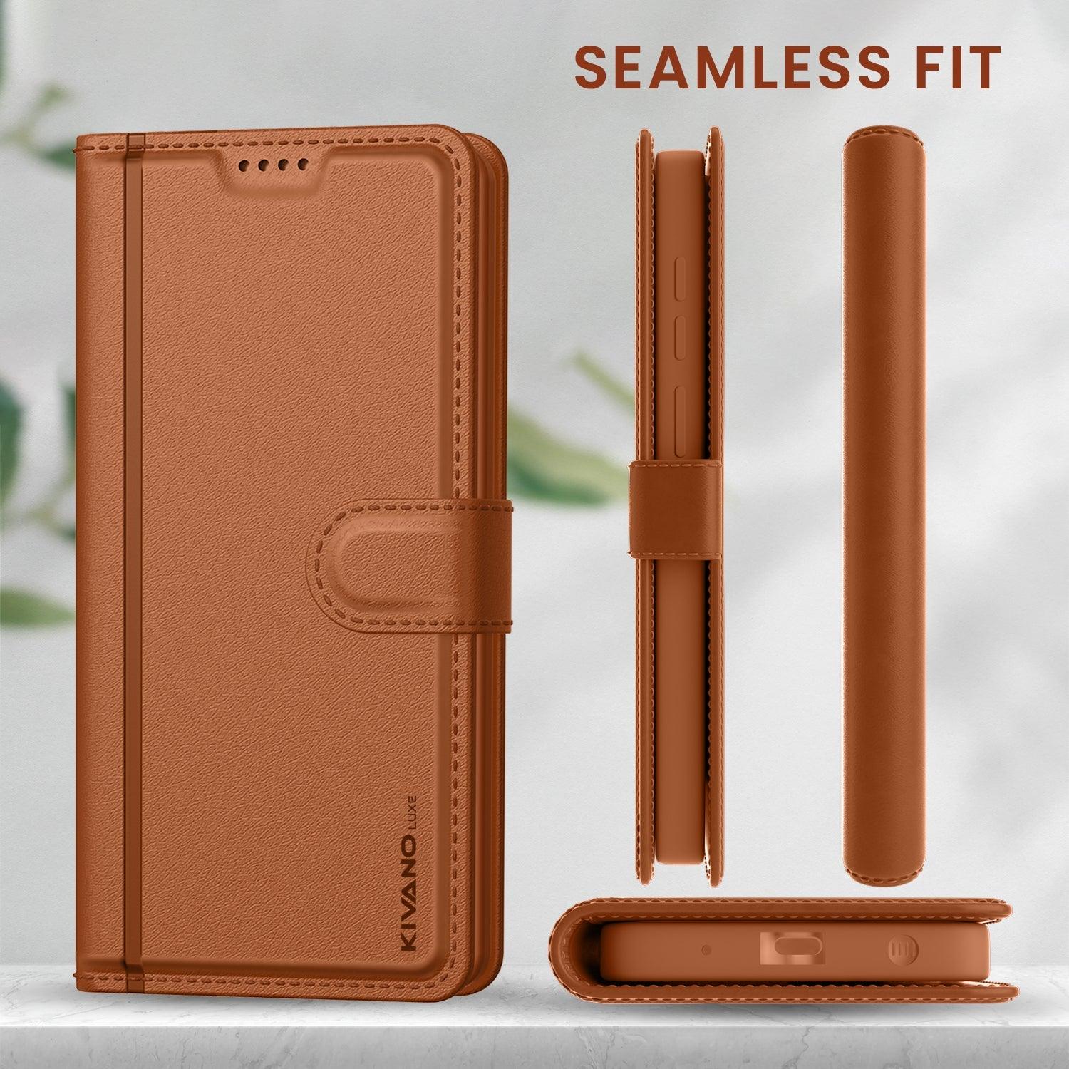 Leather Wallet Case for Vivo Y75 5G Stylish Flip Cover with Card Holder, Stand -KIVANO LUXE - Aibex