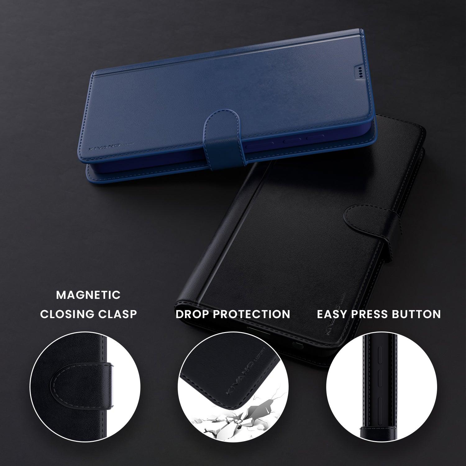 Leather Wallet Case for Vivo Y28S 5g ?Stylish Flip Folio Cover with Card Holder, Stand -KIVANO LUXE - Aibex