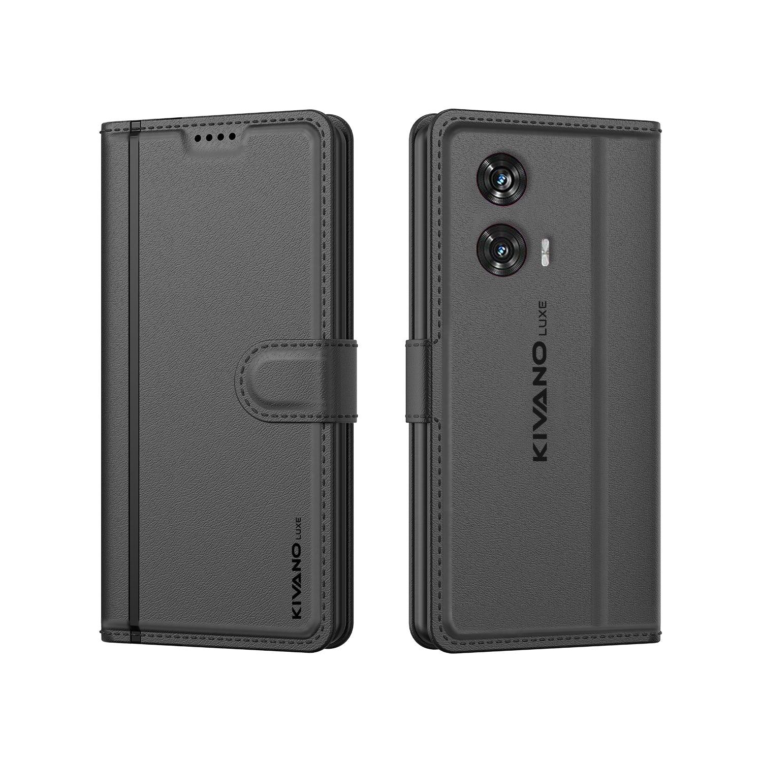 Leather Wallet Case for Motorola edge 50 fusion ?Stylish Flip Folio Cover with Card Holder, Stand -KIVANO LUXE - Aibex