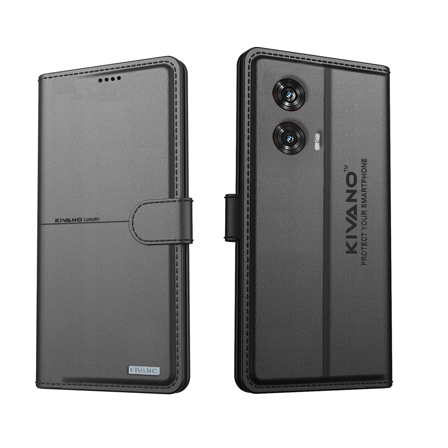 Kivano Compatible with Motorola edge 50 fusion Flip Cover | Leather Finish | Inside Pockets & Inbuilt Stand - Aibex