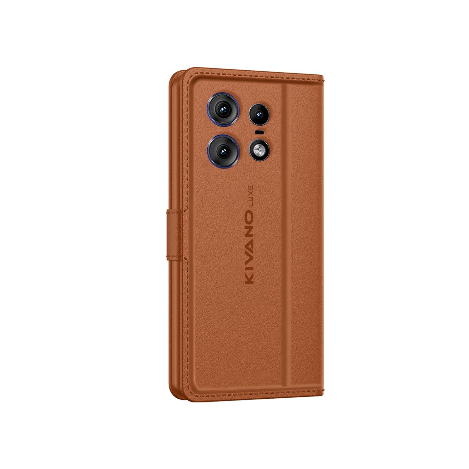 Leather Wallet Case for Motorola edge 50 5G Stylish Flip Folio Cover with Card Holder, Stand -KIVANO LUXE - Aibex