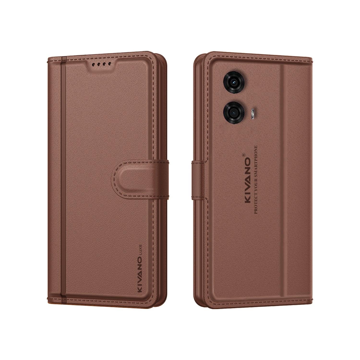 Motorola G45 5G Leather Flip Cover & Mobile Card Holder - Kivano Luxe - Aibex