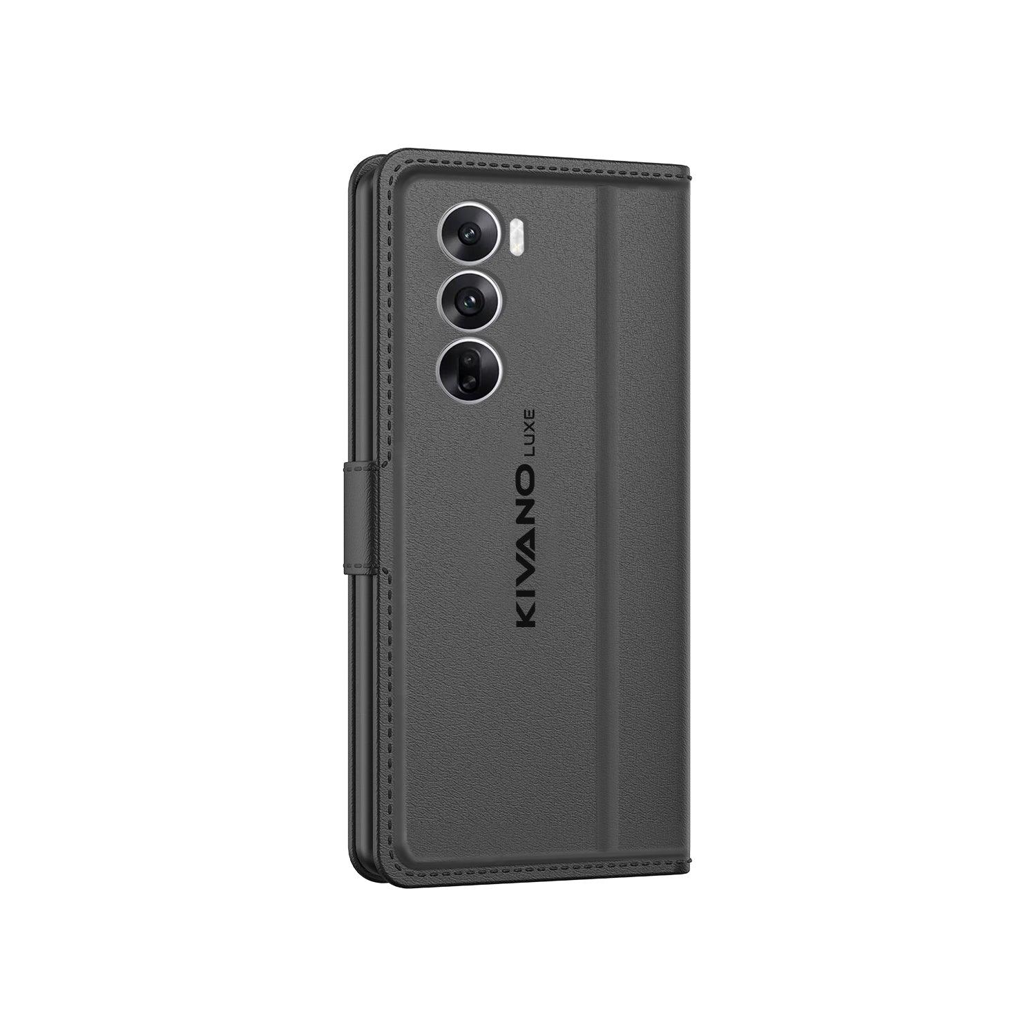 Leather Wallet Case for Oppo Reno 12 5G Stylish Flip Folio Cover with Card Holder, Stand -KIVANO LUXE - Aibex