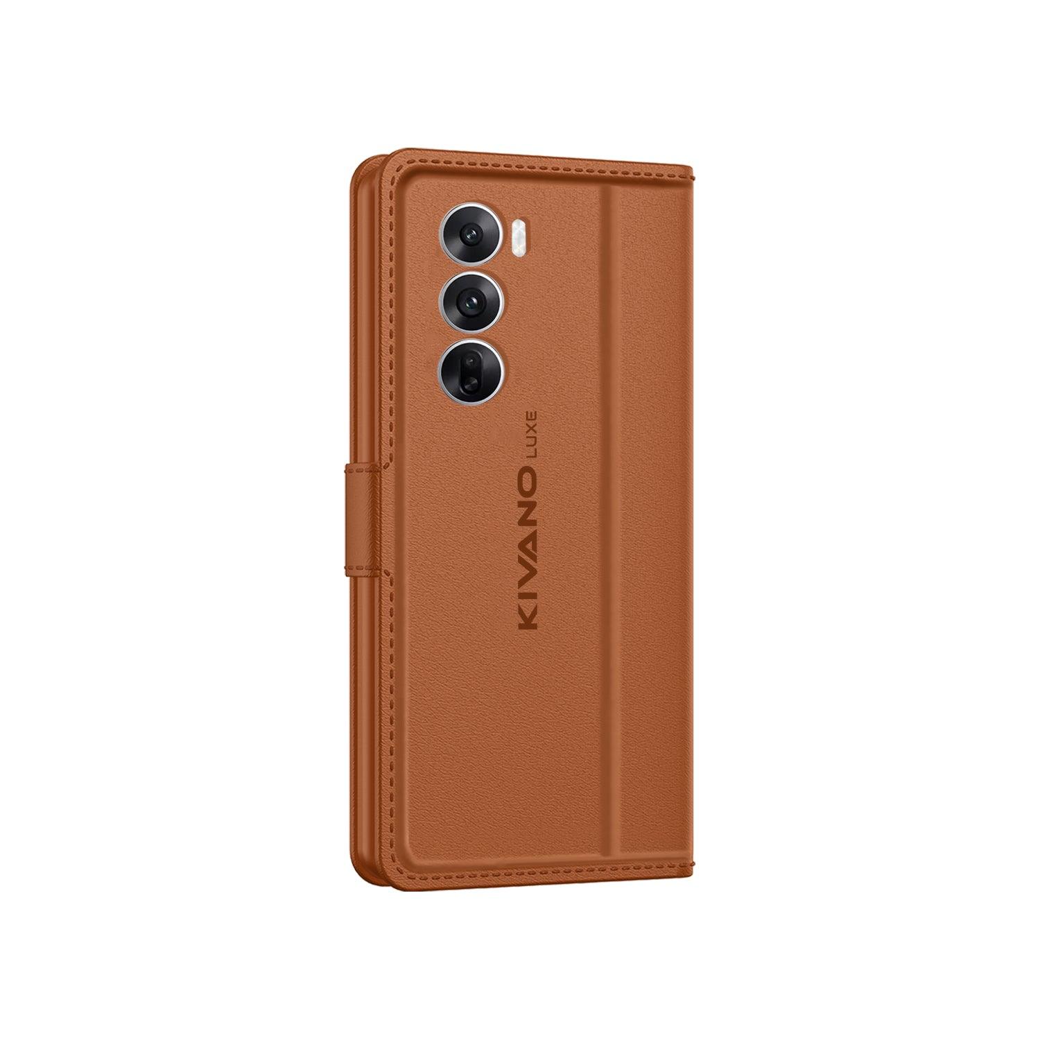 Leather Wallet Case for Oppo Reno 12 5G Stylish Flip Folio Cover with Card Holder, Stand -KIVANO LUXE - Aibex