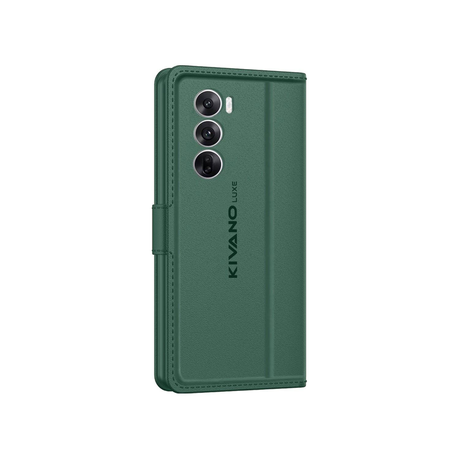 Leather Wallet Case for Oppo Reno 12 5G Stylish Flip Folio Cover with Card Holder, Stand -KIVANO LUXE - Aibex