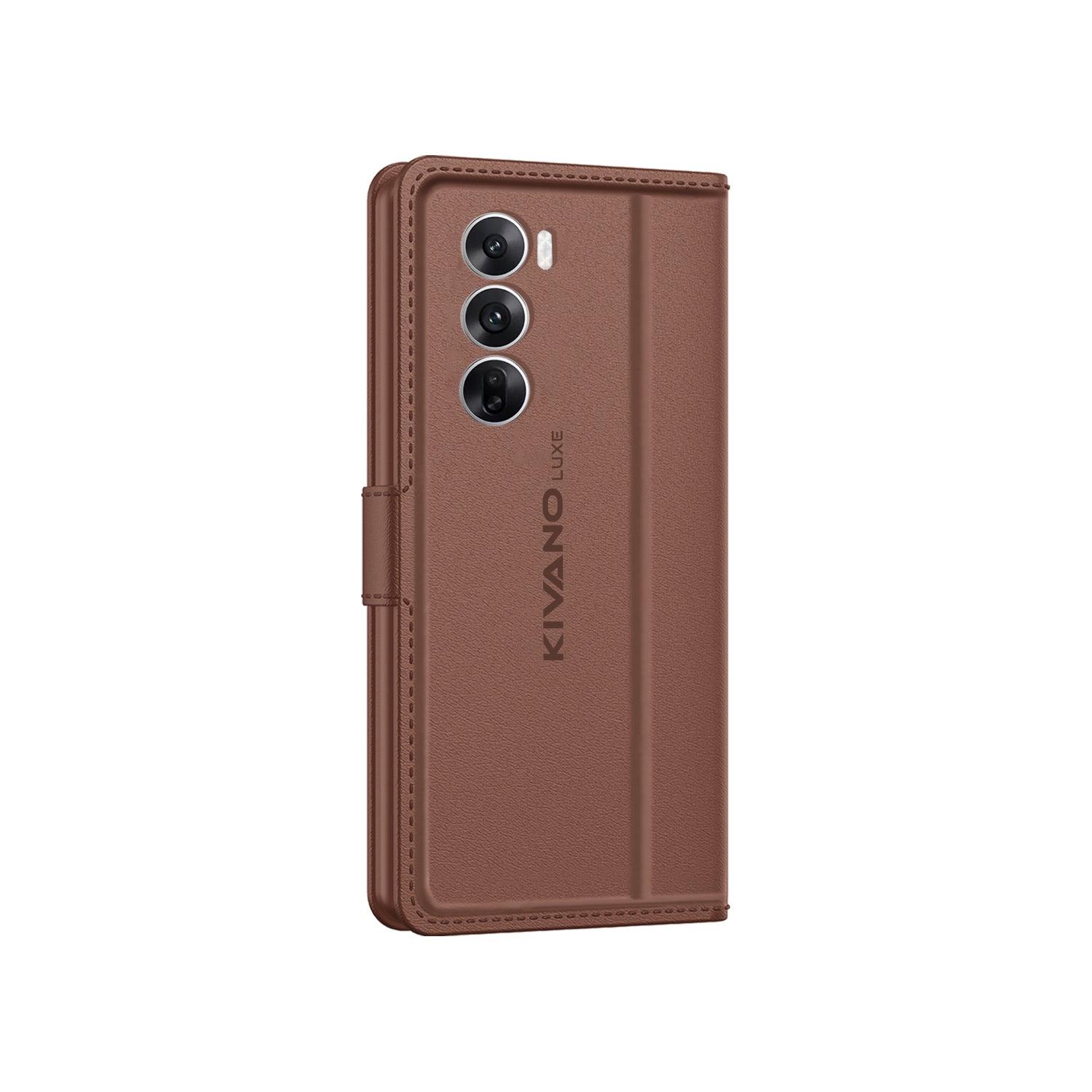 Leather Wallet Case for Oppo Reno 12 5G Stylish Flip Folio Cover with Card Holder, Stand -KIVANO LUXE - Aibex