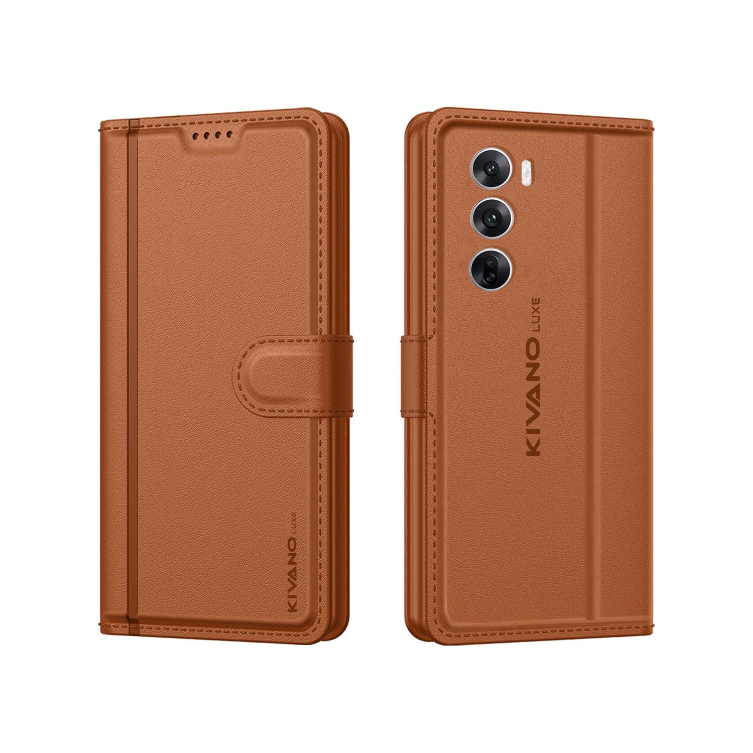 Leather Wallet Case for Oppo Reno 12 5G Stylish Flip Folio Cover with Card Holder, Stand -KIVANO LUXE - Aibex