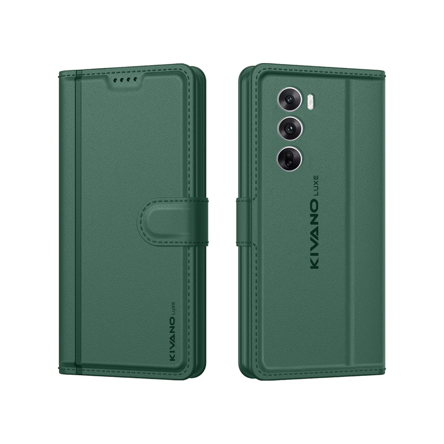 Leather Wallet Case for Oppo Reno 12 5G Stylish Flip Folio Cover with Card Holder, Stand -KIVANO LUXE - Aibex