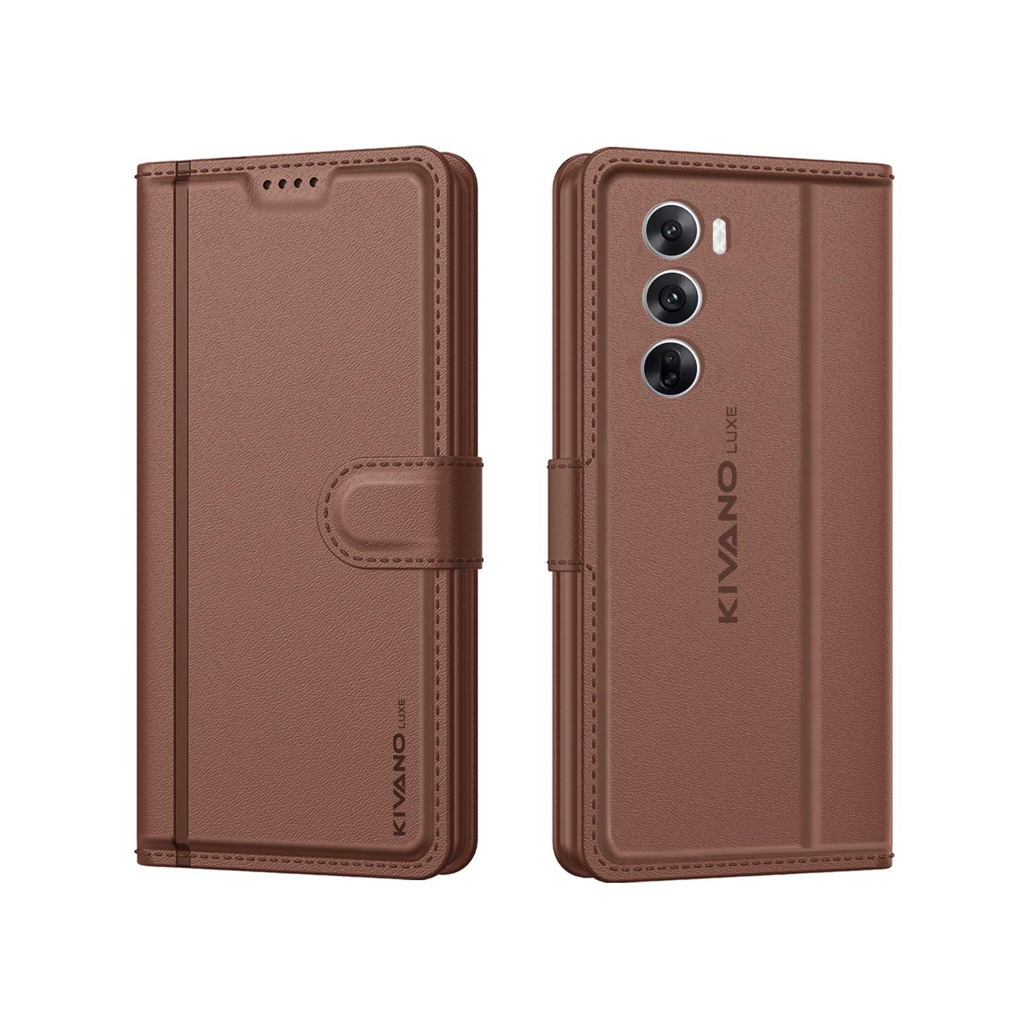 Leather Wallet Case for Oppo Reno 12 5G Stylish Flip Folio Cover with Card Holder, Stand -KIVANO LUXE - Aibex