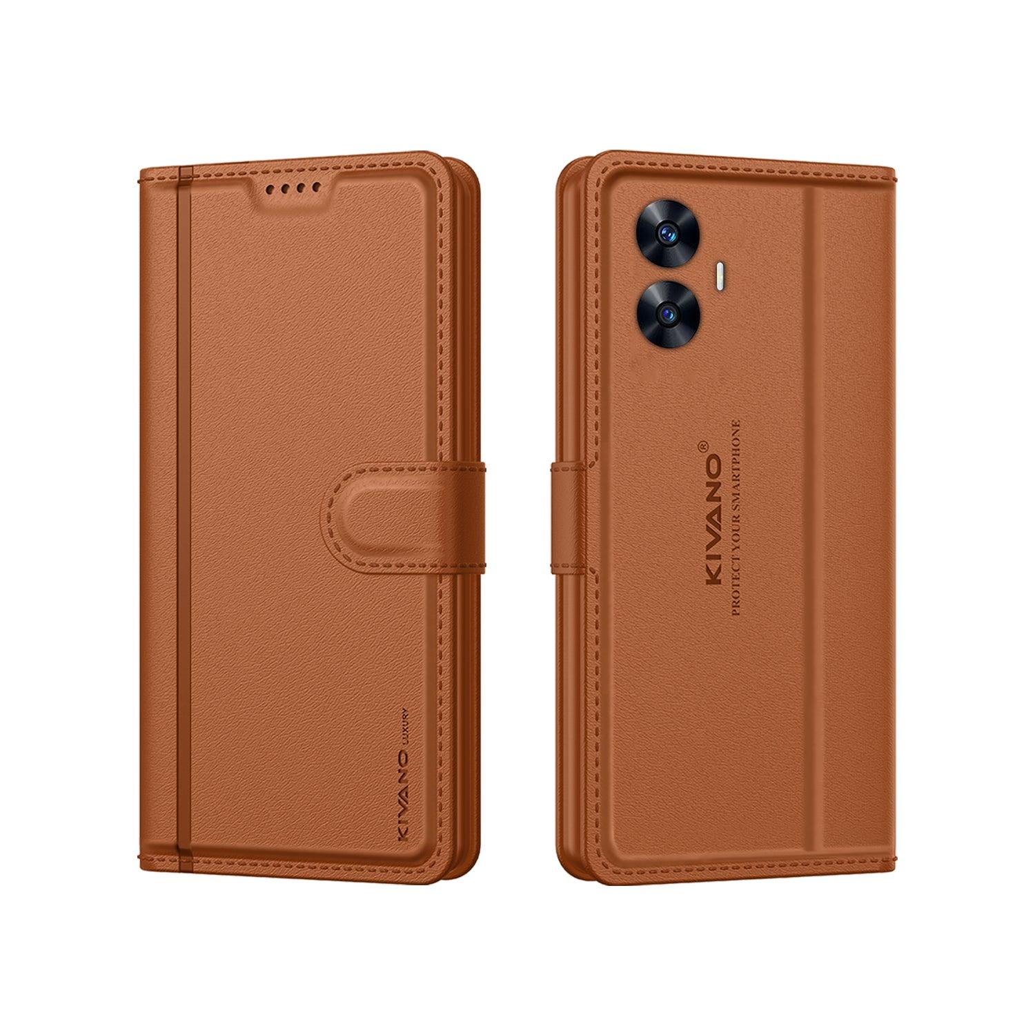 Leather Wallet Case for Realme C61 Stylish Flip Folio Cover with Card Holder, Stand -KIVANO LUXE - Aibex