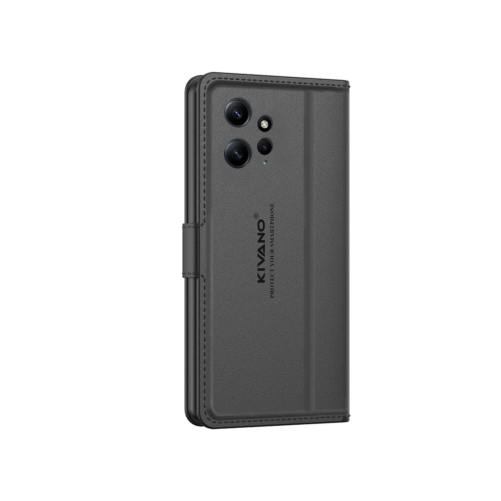 Xiaomi Redmi 12 4G Leather Flip Cover & Mobile Card Holder - Kivano Luxe Black Front View