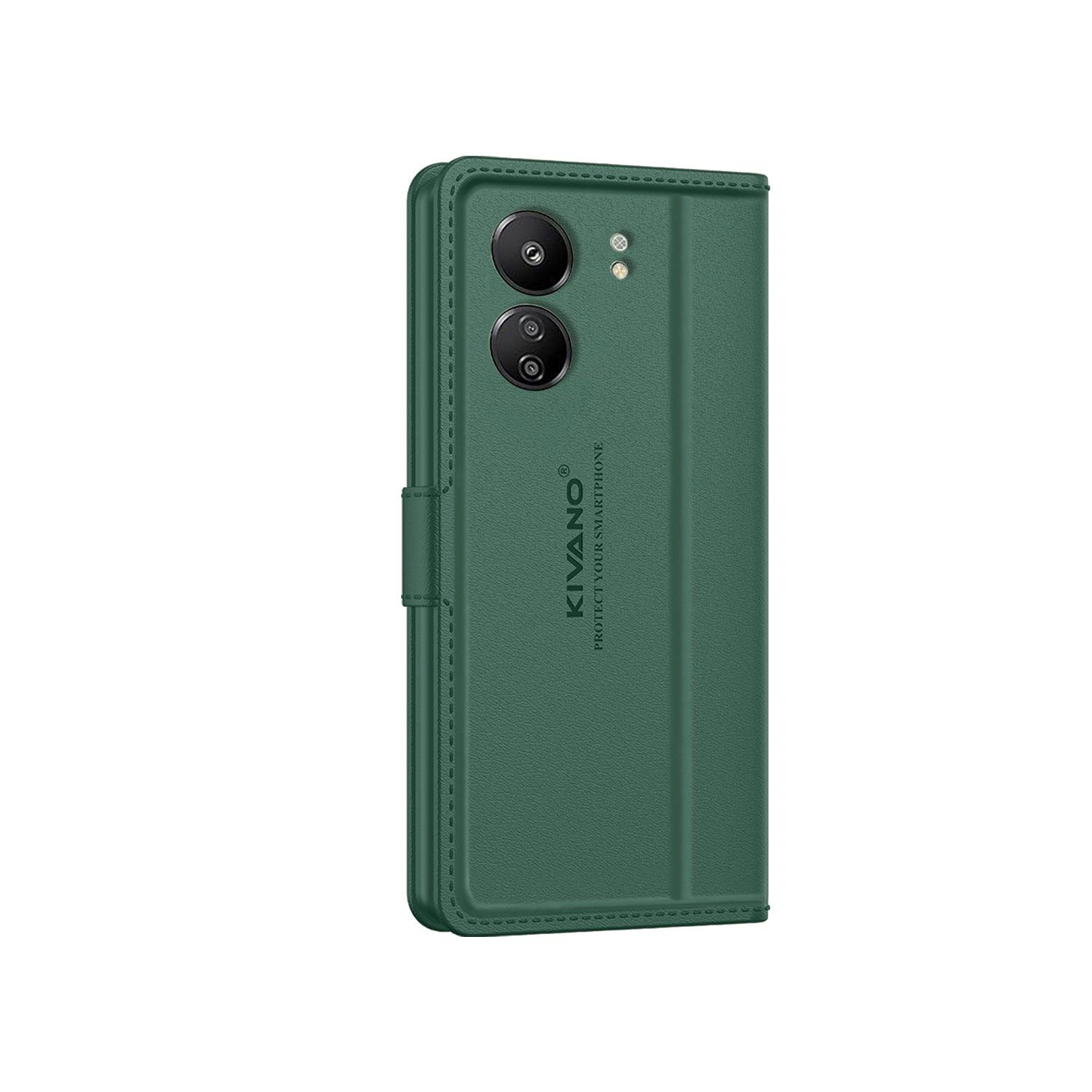 Leather Wallet Case for Realme 13C 5G ?Stylish Flip Folio Cover with Card Holder, Stand -KIVANO LUXE - Aibex