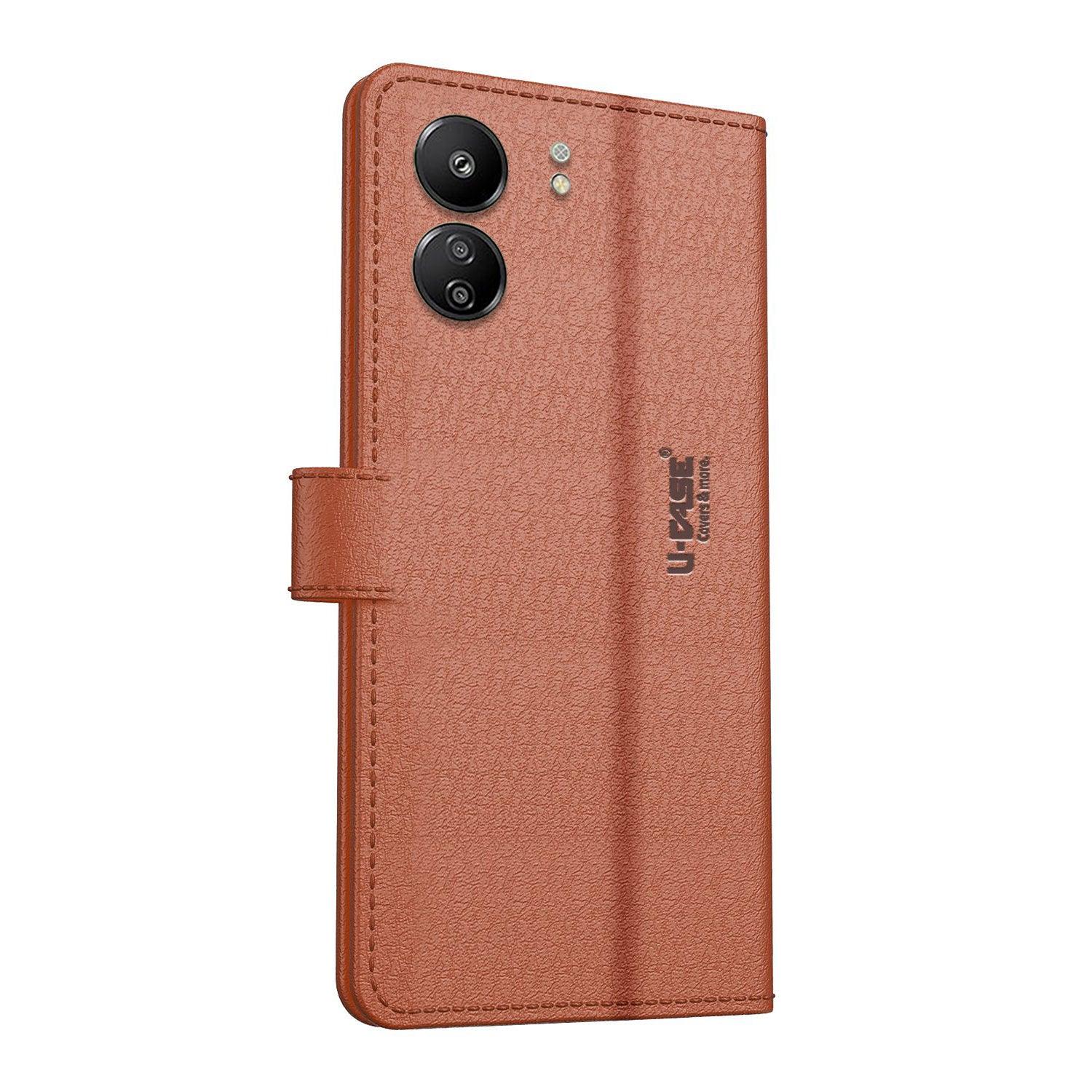 U-CASE Flip Cover for Redmi 13C Vegan Foldable Stand & Pocket Magnetic Closure - Aibex