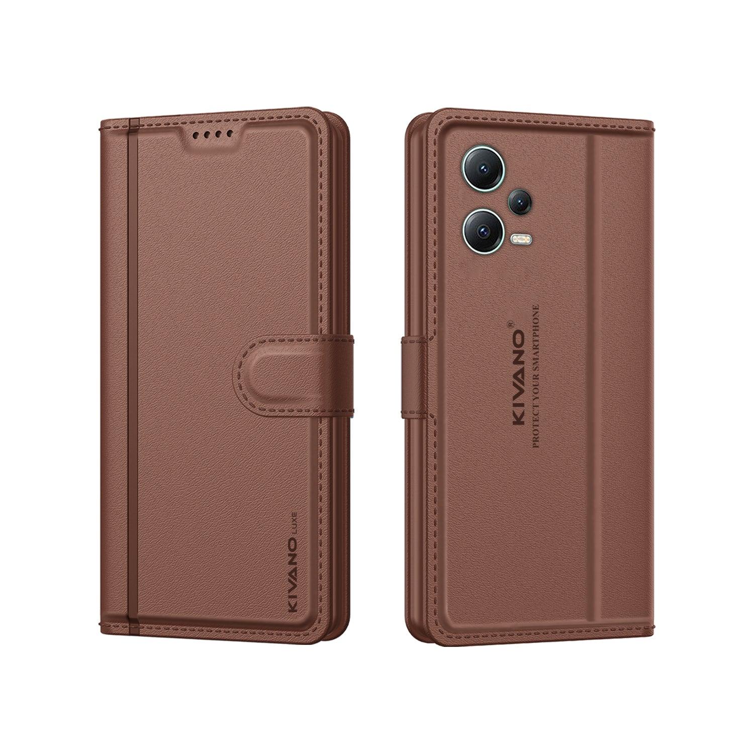 Leather Wallet Case for Xiaomi Redmi Note 12 Pro 5G ?Stylish Flip Folio Cover with Card Holder, Stand -KIVANO LUXE - Aibex