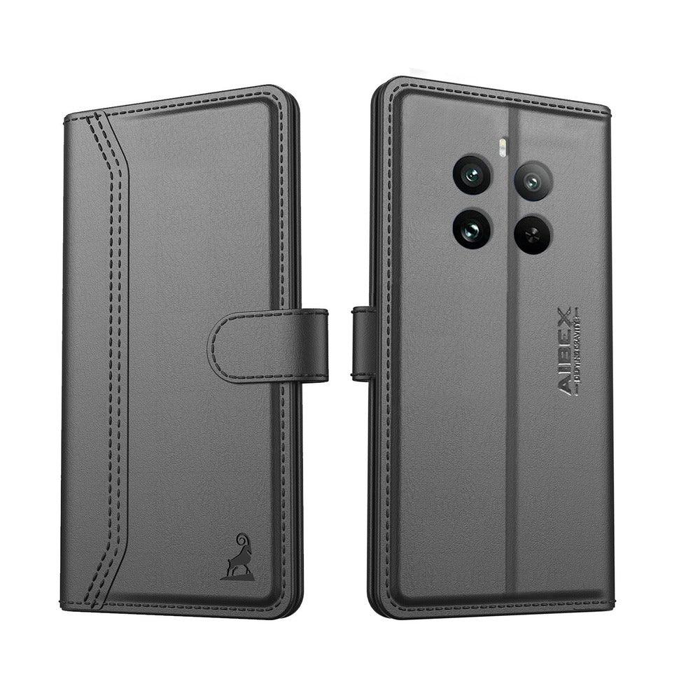 Realme 12 plus 5g Aibex PU Leather Flip Cover Foldable Stand & Pocket Magnetic Closure - Aibex