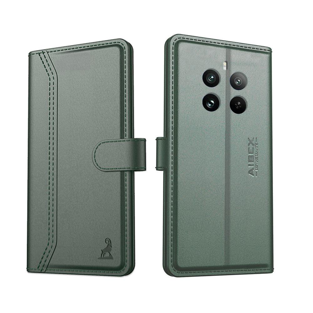 Realme 12 plus 5g Aibex PU Leather Flip Cover Foldable Stand & Pocket Magnetic Closure - Aibex