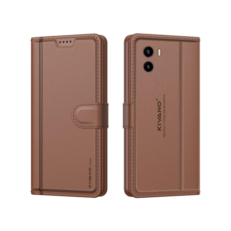 Leather Wallet Case for Vivo Y15s 2022 / Vivo Y01?Stylish Flip Folio Cover with Card Holder, Stand, Ideal for Both Men and Women -KIVANO LUXE - Aibex