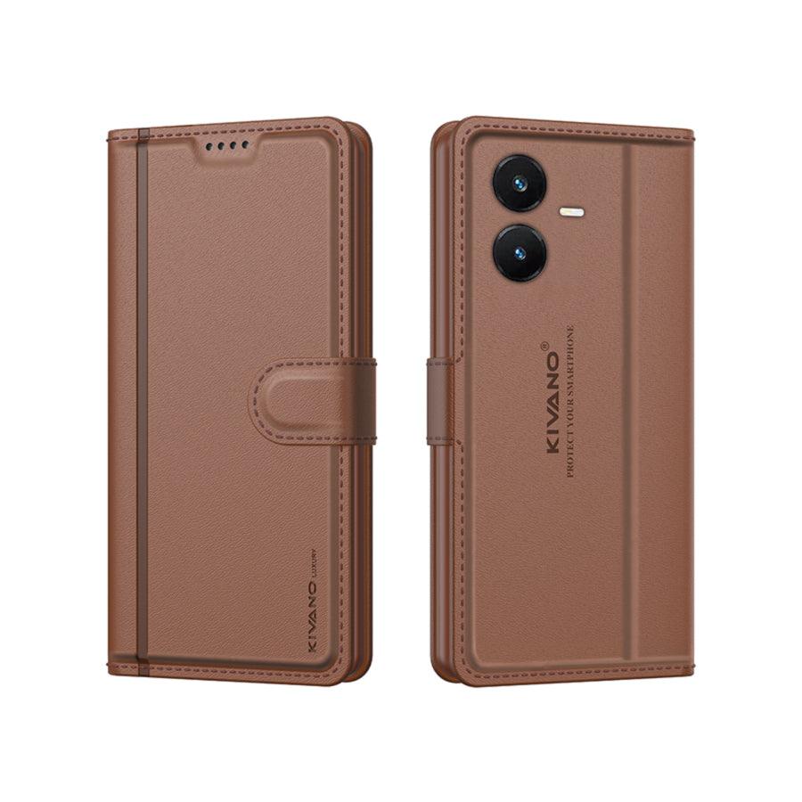Leather Wallet Case for Vivo Y22 ?Stylish Flip Folio Cover with Card Holder, Stand, Ideal for Both Men and Women-KIVANO LUXE - Aibex