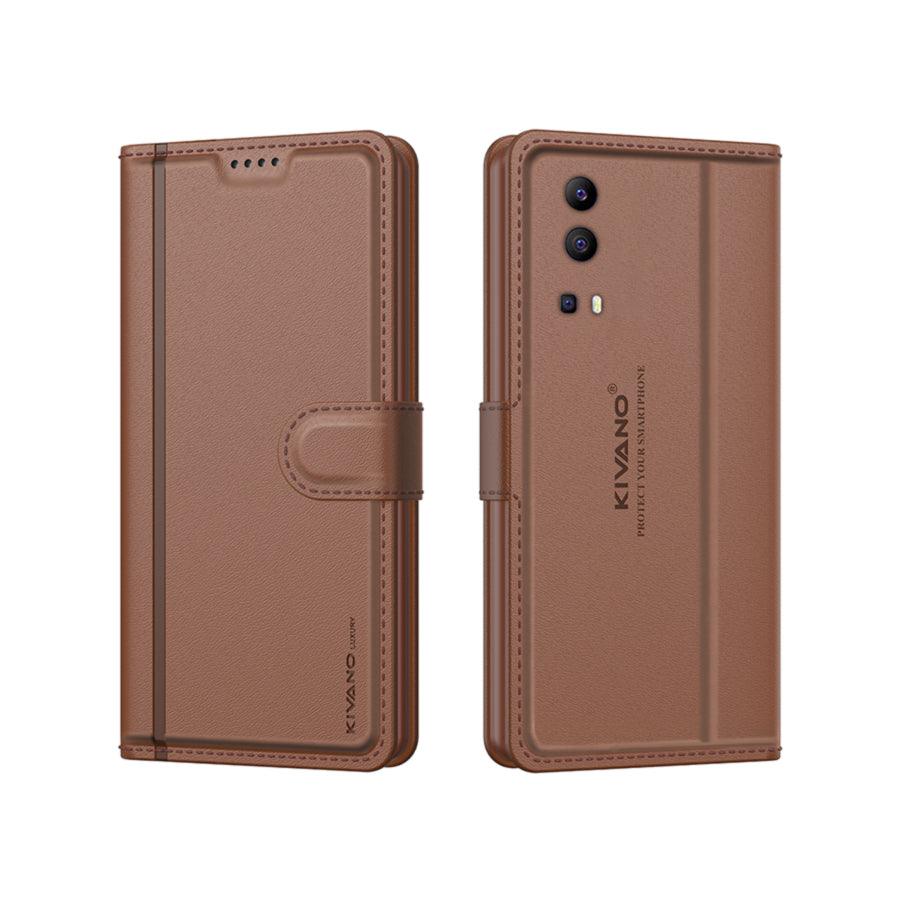 Leather Wallet Case for Vivo Y72 5G ?Stylish Flip Folio Cover with Card Holder, Stand, Ideal for Both Men and Women-KIVANO LUXE - Aibex