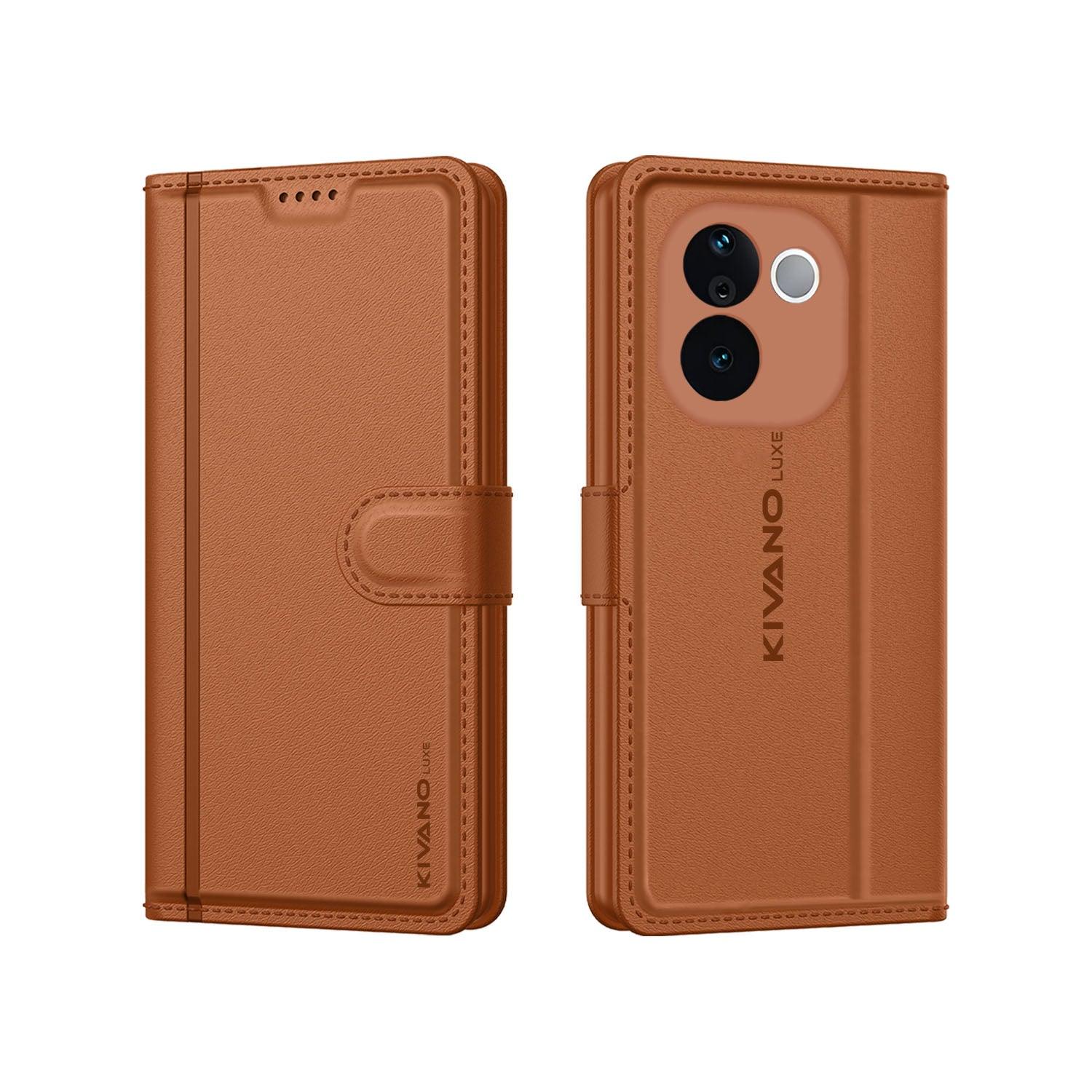 Leather Wallet Case for vivo v30e 5G Stylish Flip Folio Cover with Card Holder, Stand -KIVANO LUXE - Aibex