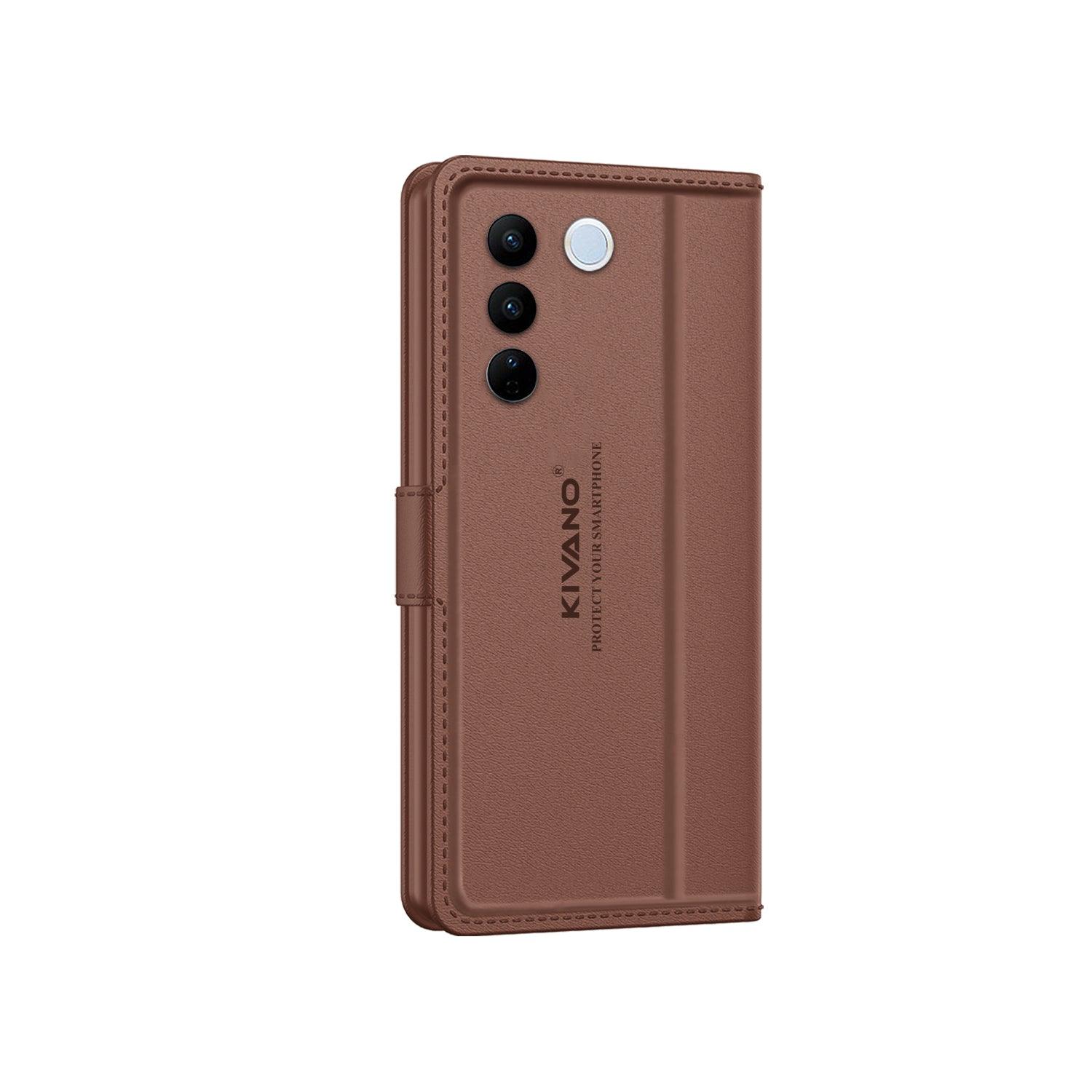Leather Wallet Case for Vivo V27 / Vivo V27 Pro ?Stylish Flip Folio Cover with Card Holder, Stand -KIVANO LUXE - Aibex