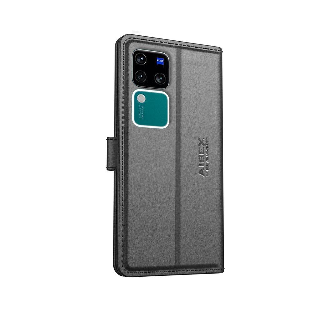 Vivo V30 Pro 5G Aibex PU Leather Flip Cover Foldable Stand & Pocket Magnetic Closure - Aibex