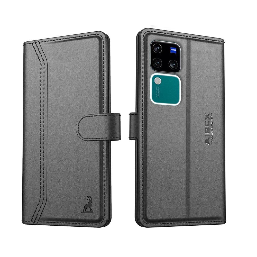 Vivo V30 Pro 5G Aibex PU Leather Flip Cover Foldable Stand & Pocket Magnetic Closure - Aibex