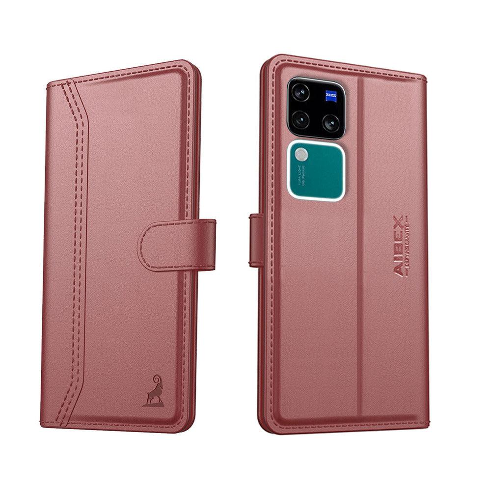 Vivo V30 Pro 5G Aibex PU Leather Flip Cover Foldable Stand & Pocket Magnetic Closure - Aibex