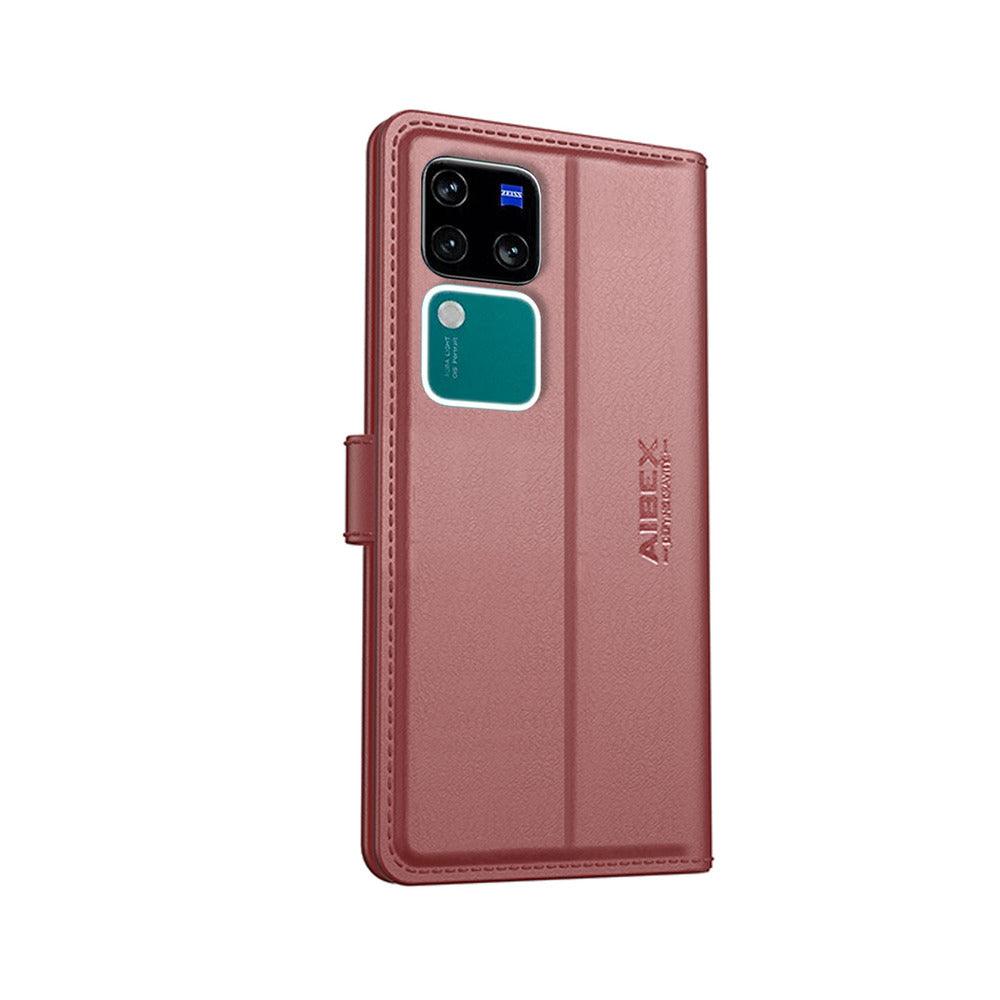 Vivo V30 Pro 5G Aibex PU Leather Flip Cover Foldable Stand & Pocket Magnetic Closure - Aibex