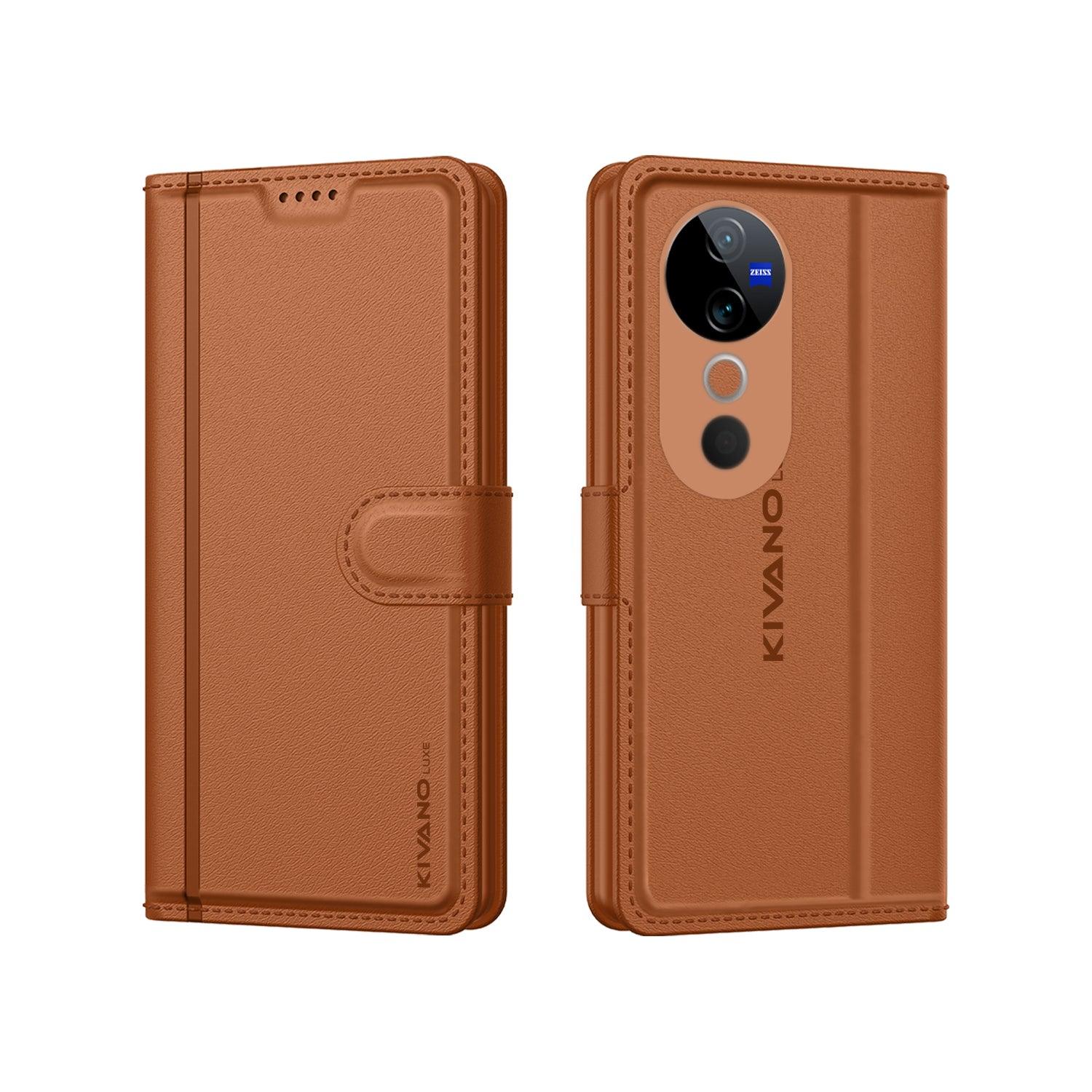 Leather Wallet Case for Vivo t3 ultra Stylish Flip Folio Cover with Card Holder, Stand -KIVANO LUXE - Aibex