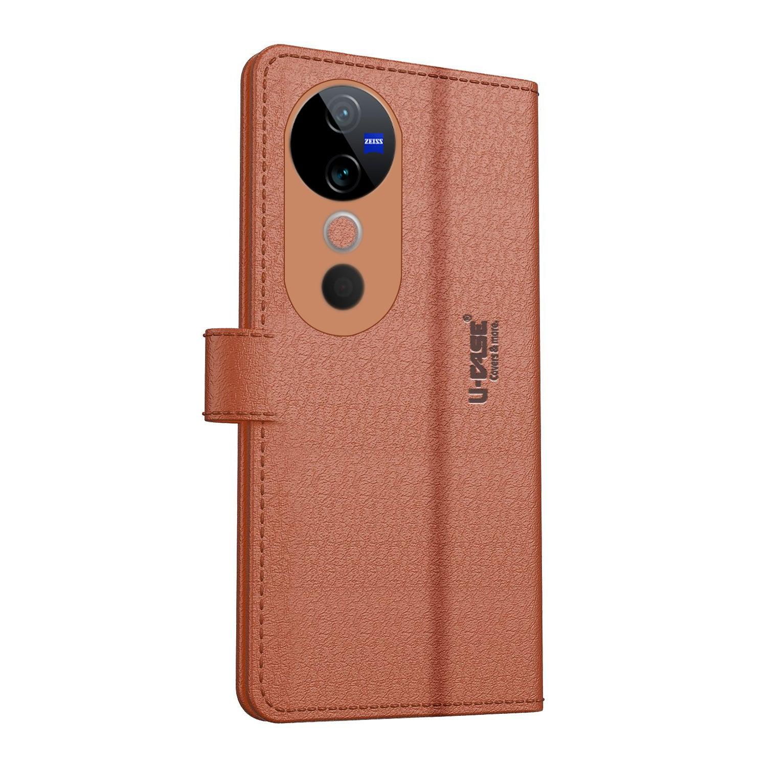 Vivo V40 Pro U-CASE Magnetic Flip Cover Vegan Foldable Stand & Pocket Magnetic Closure - Aibex