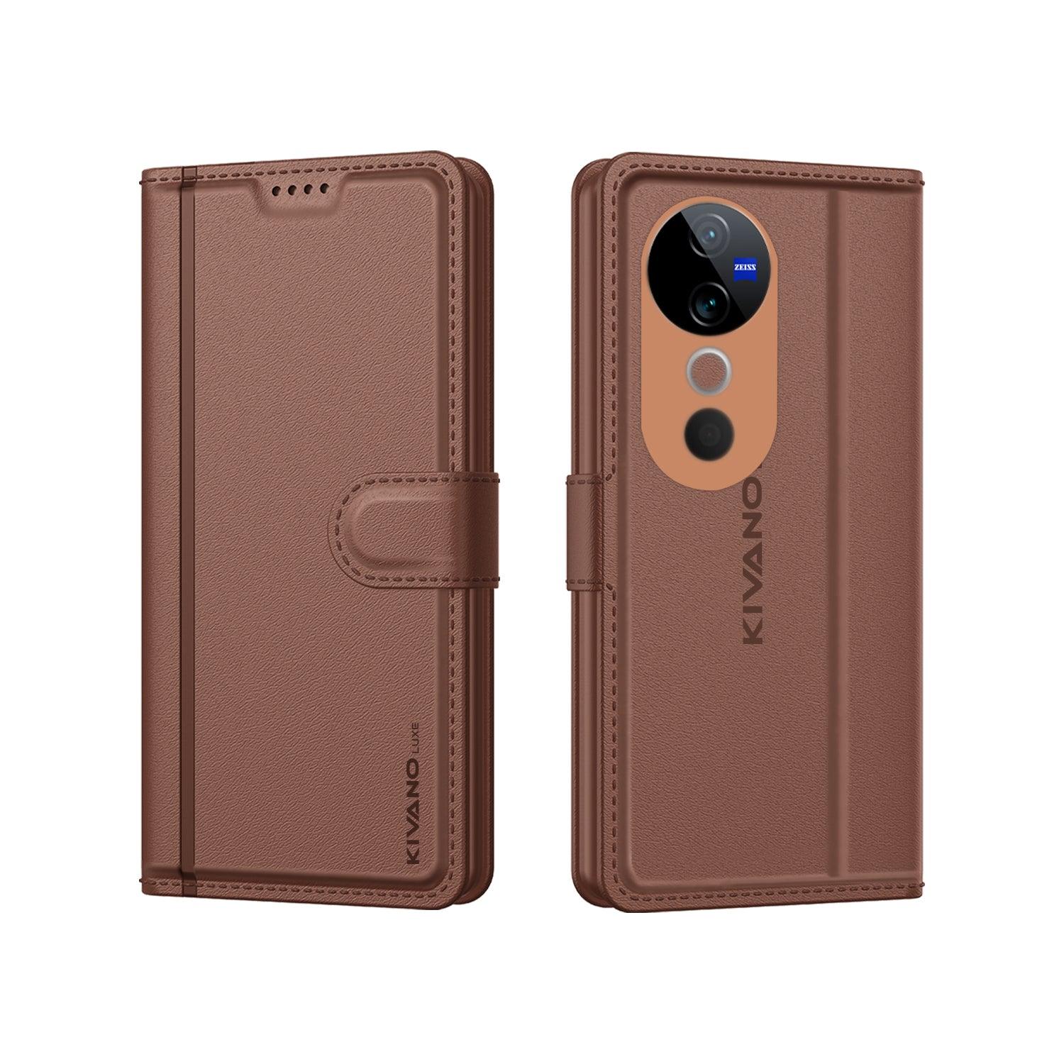 Leather Wallet Case for Vivo t3 ultra Stylish Flip Folio Cover with Card Holder, Stand -KIVANO LUXE - Aibex