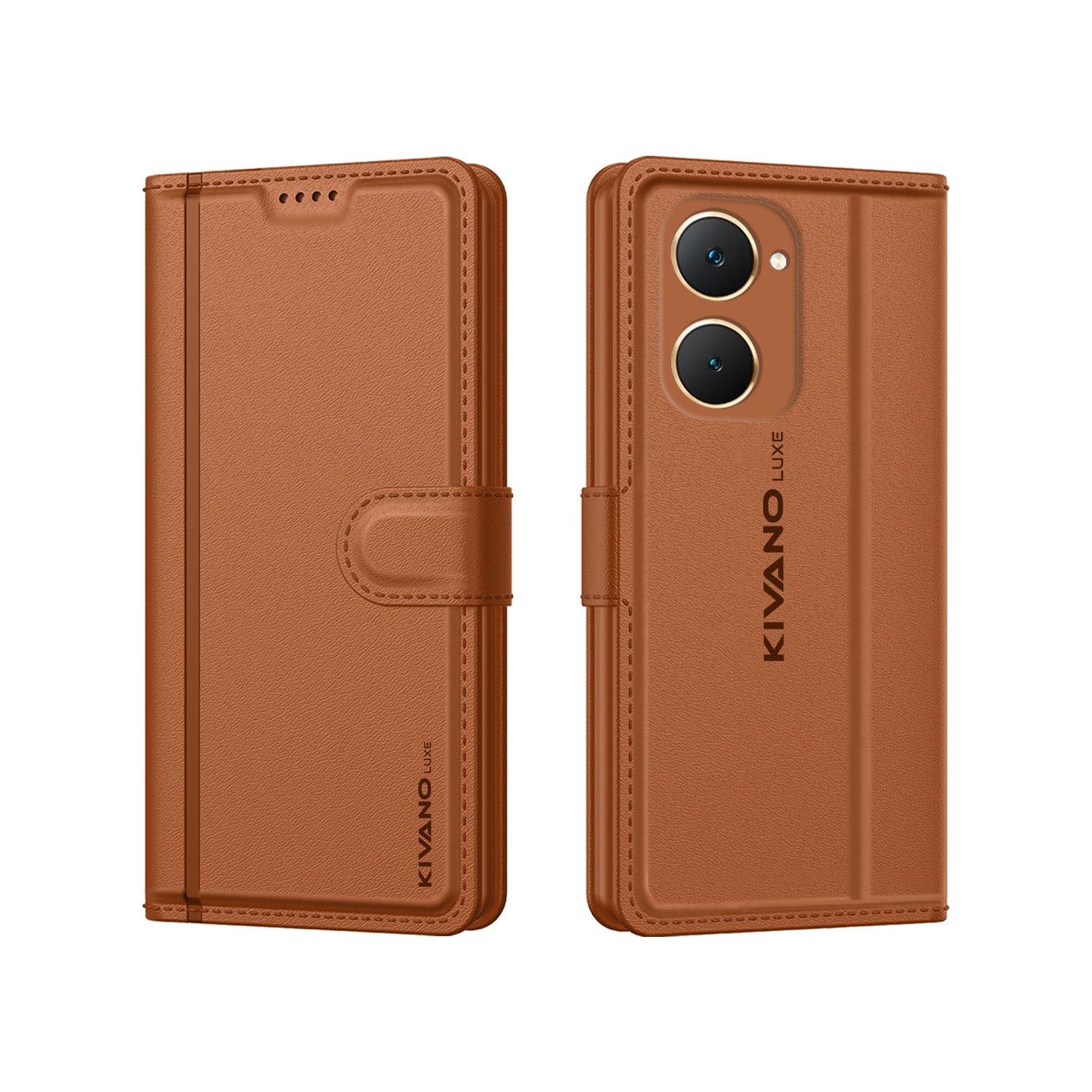 Leather Wallet Case for Vivo Y18 4G Stylish Flip Cover with Card Holder, Stand -KIVANO LUXE - Aibex