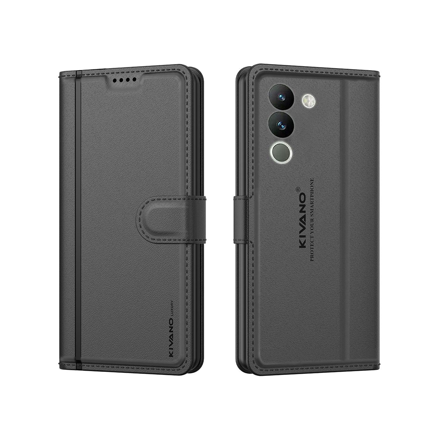 Leather Wallet Case for Vivo Y18 4G Stylish Flip Cover with Card Holder, Stand -KIVANO LUXE - Aibex