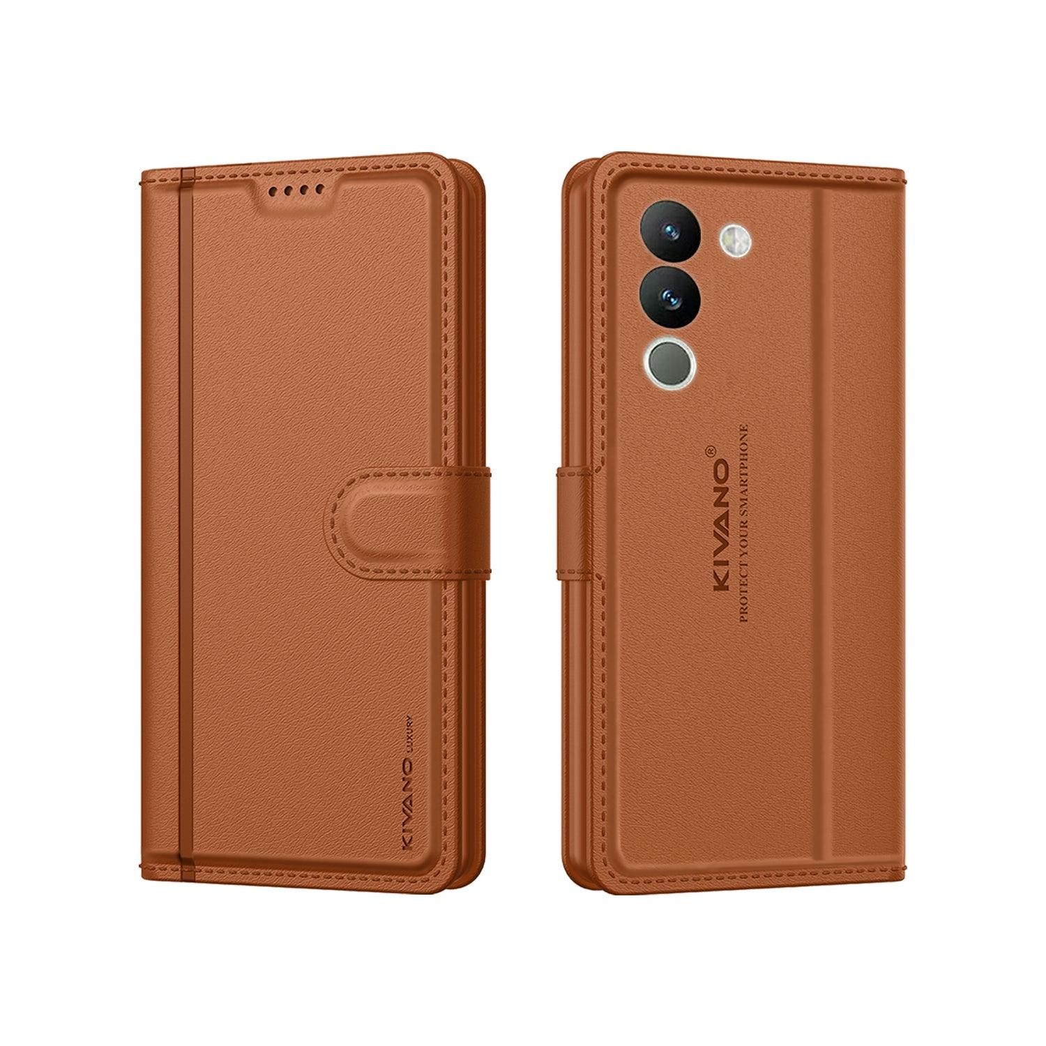 Leather Wallet Case for Vivo Y18 4G Stylish Flip Cover with Card Holder, Stand -KIVANO LUXE - Aibex