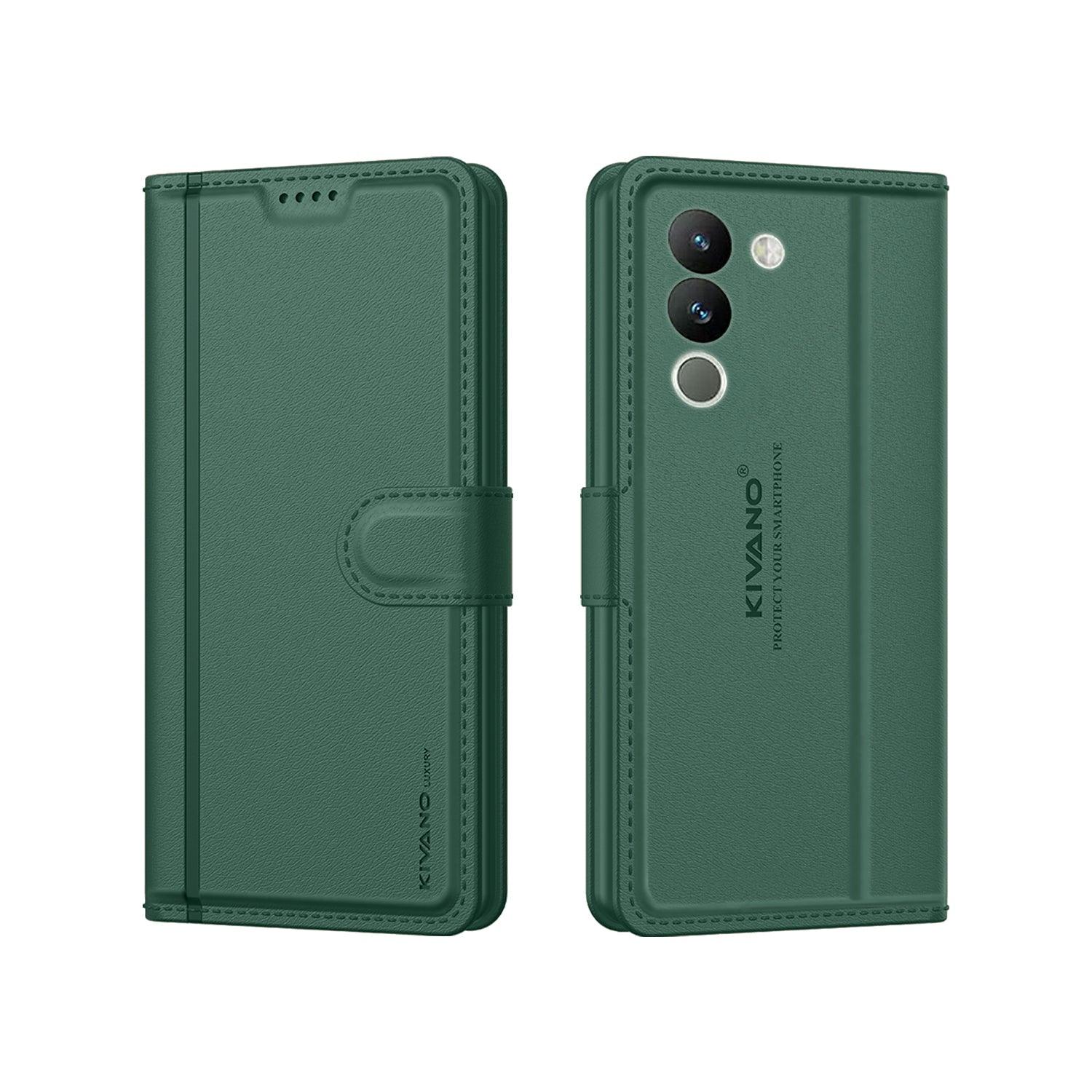 Leather Wallet Case for Vivo Y18 4G Stylish Flip Cover with Card Holder, Stand -KIVANO LUXE - Aibex