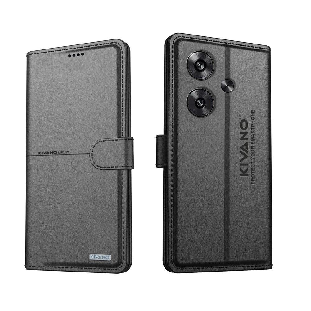 KIVANO Compatible with Poco F6 5G Flip Cover | Leather Finish | Inside Pockets & Inbuilt Stand | Shockproof Wallet Style Magnetic Closure Back Cover Case - Aibex