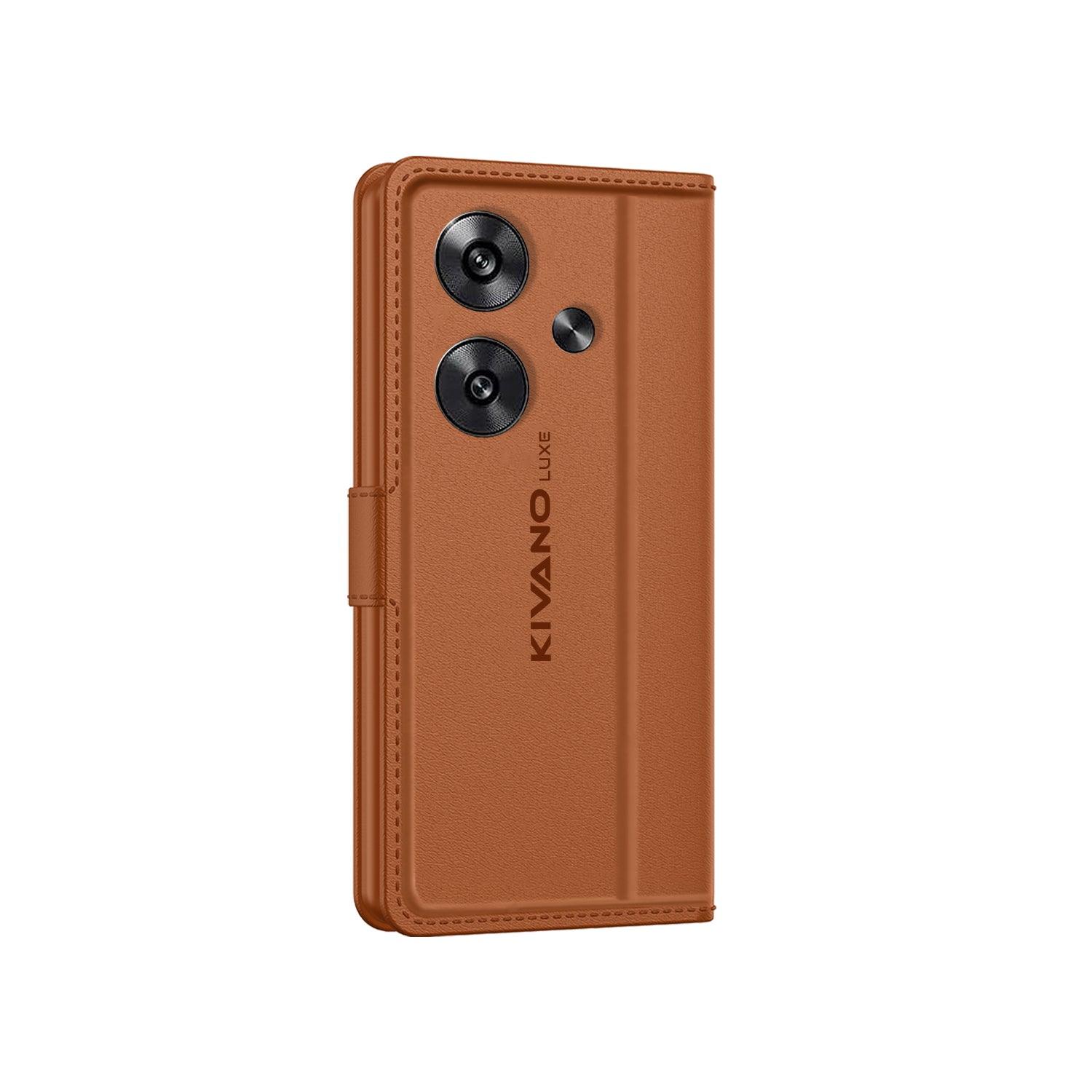 Leather Wallet Case for Poco F6 5G ?Stylish Flip Folio Cover with Card Holder, Stand -KIVANO LUXE - Aibex