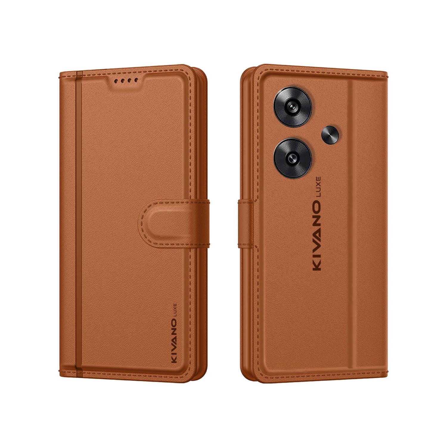 Leather Wallet Case for Poco F6 5G ?Stylish Flip Folio Cover with Card Holder, Stand -KIVANO LUXE - Aibex