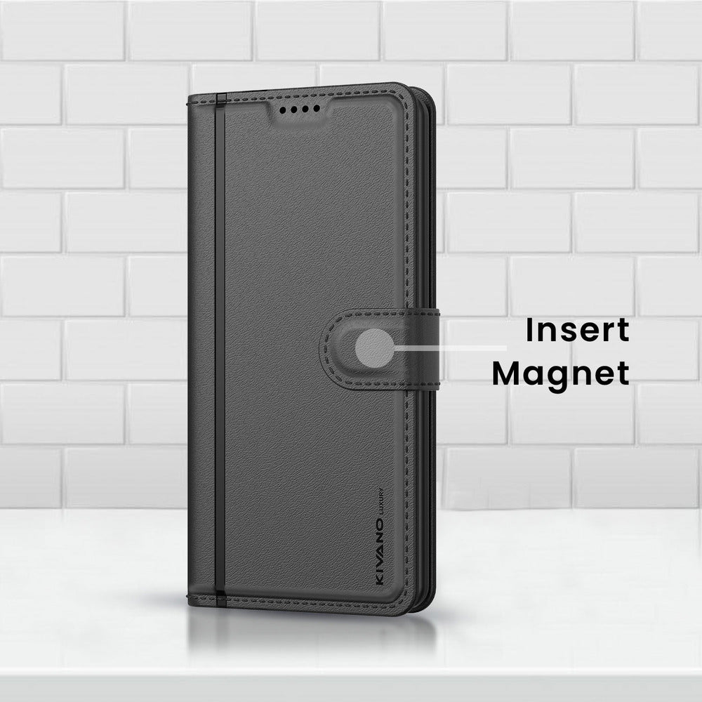 Xiaomi Redmi 13C Leather Flip Cover & Mobile Card Holder - Kivano Luxe Black right view