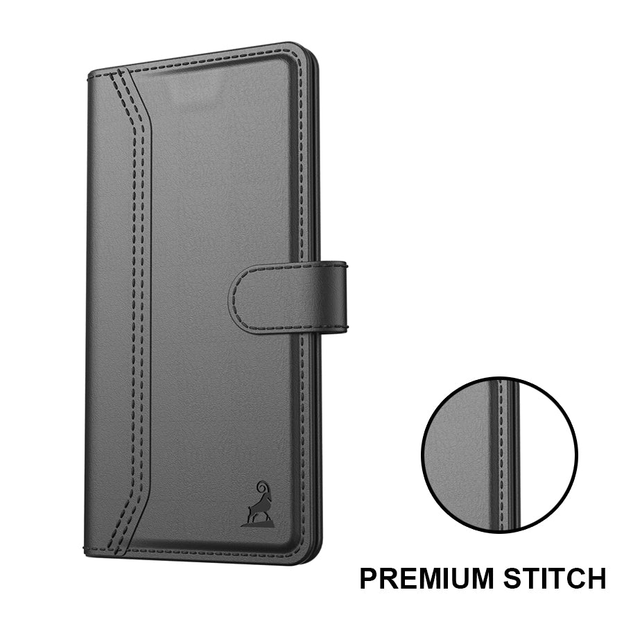 Motorola Edge 40 Neo Aibex PU Leather Flip Cover Foldable Stand & Pocket Magnetic Closure Black down
