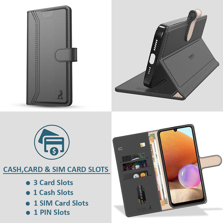 Oppo F25 Pro 5G Aibex PU Leather Flip Cover Foldable Stand & Pocket Magnetic Closure Black left view