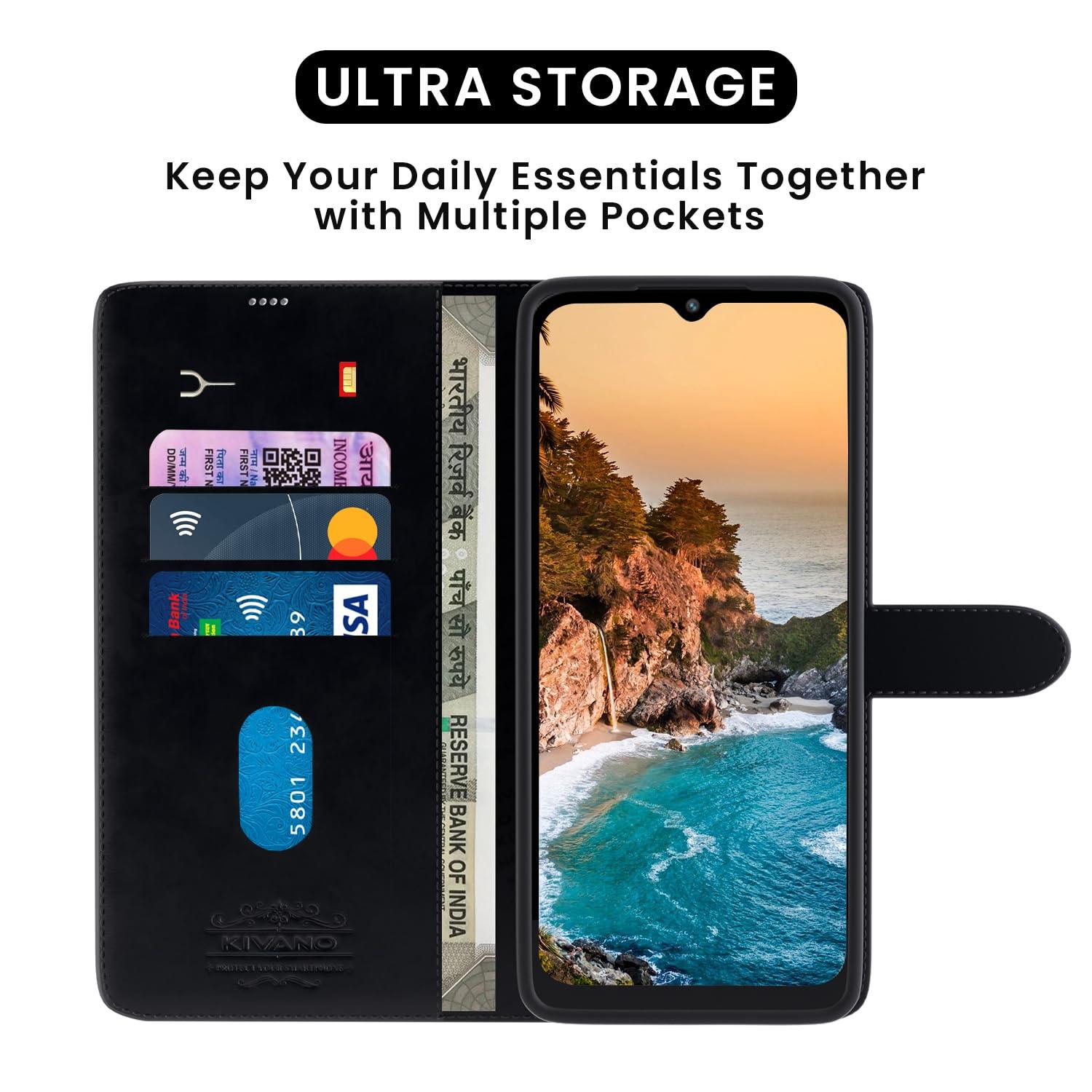 Leather Wallet Case for Xiaomi Poco M5 ?Stylish Flip Folio Cover with Card Holder, Stand, Ideal for Both Men and Women -KIVANO LUXE - Aibex